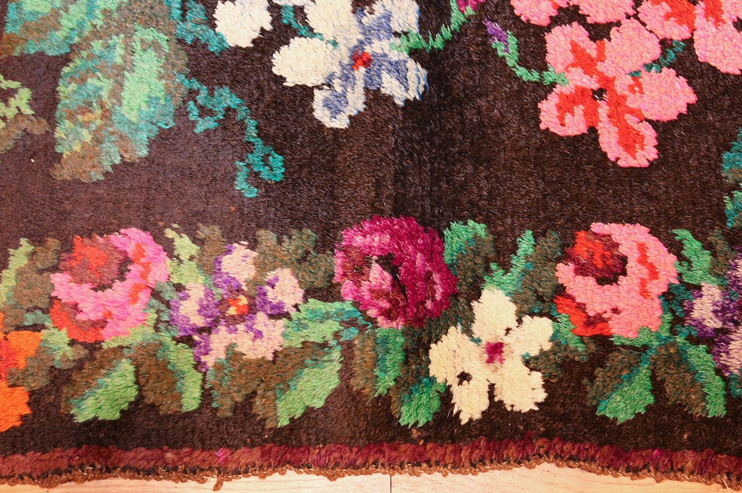 Bold Color Floral Blossom Design Vintage Swedish Floral Pile Rug 4'1
