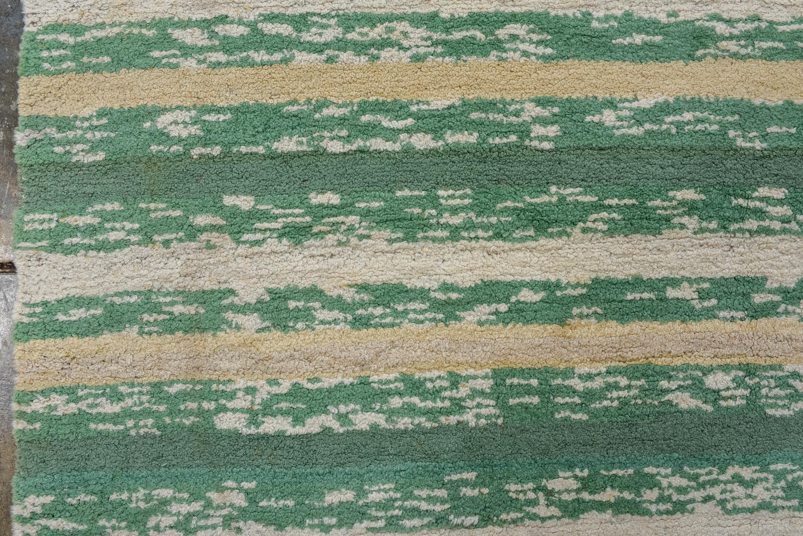 20th Century Vintage Swedish Rug with Green and Ivory Horizontal Design  For Sale