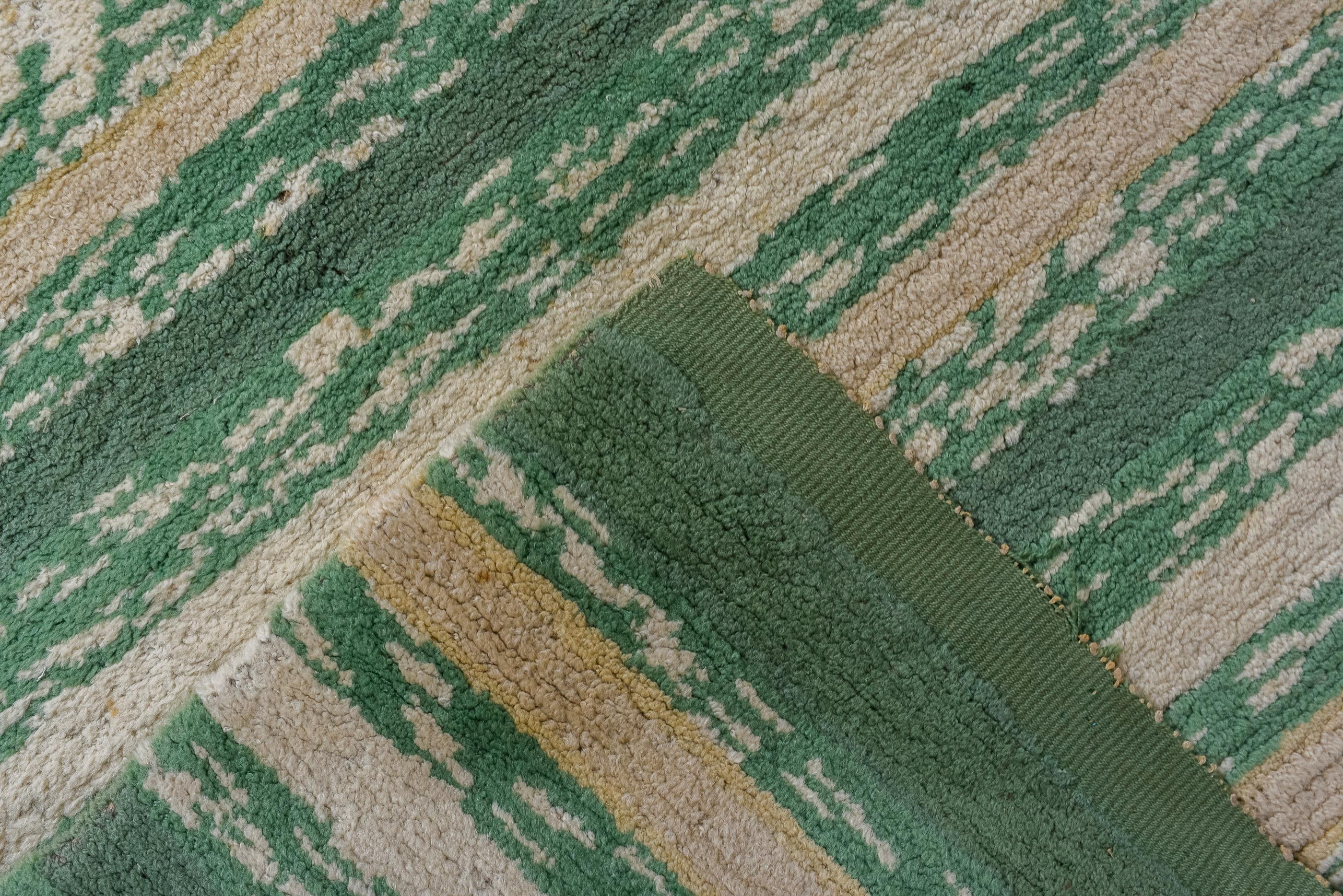 Wool Vintage Swedish Rug with Green and Ivory Horizontal Design  For Sale