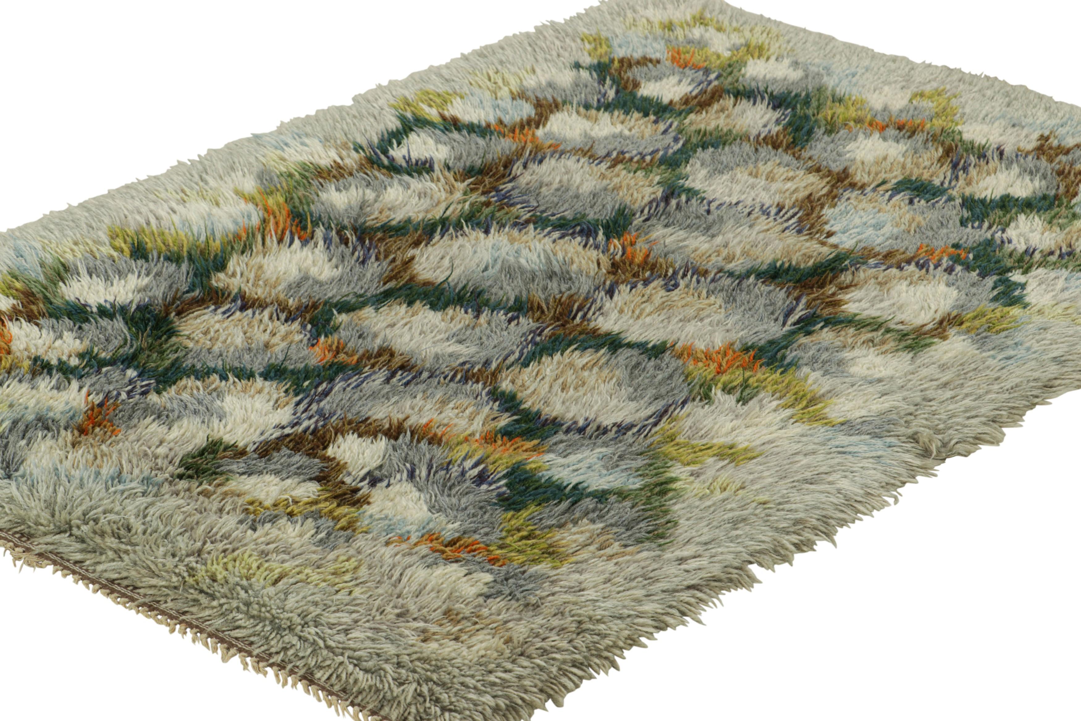 Vintage Swedish Rug with Polychromatic Geometric Pattern  Rug & Kilim In Good Condition For Sale In Long Island City, NY