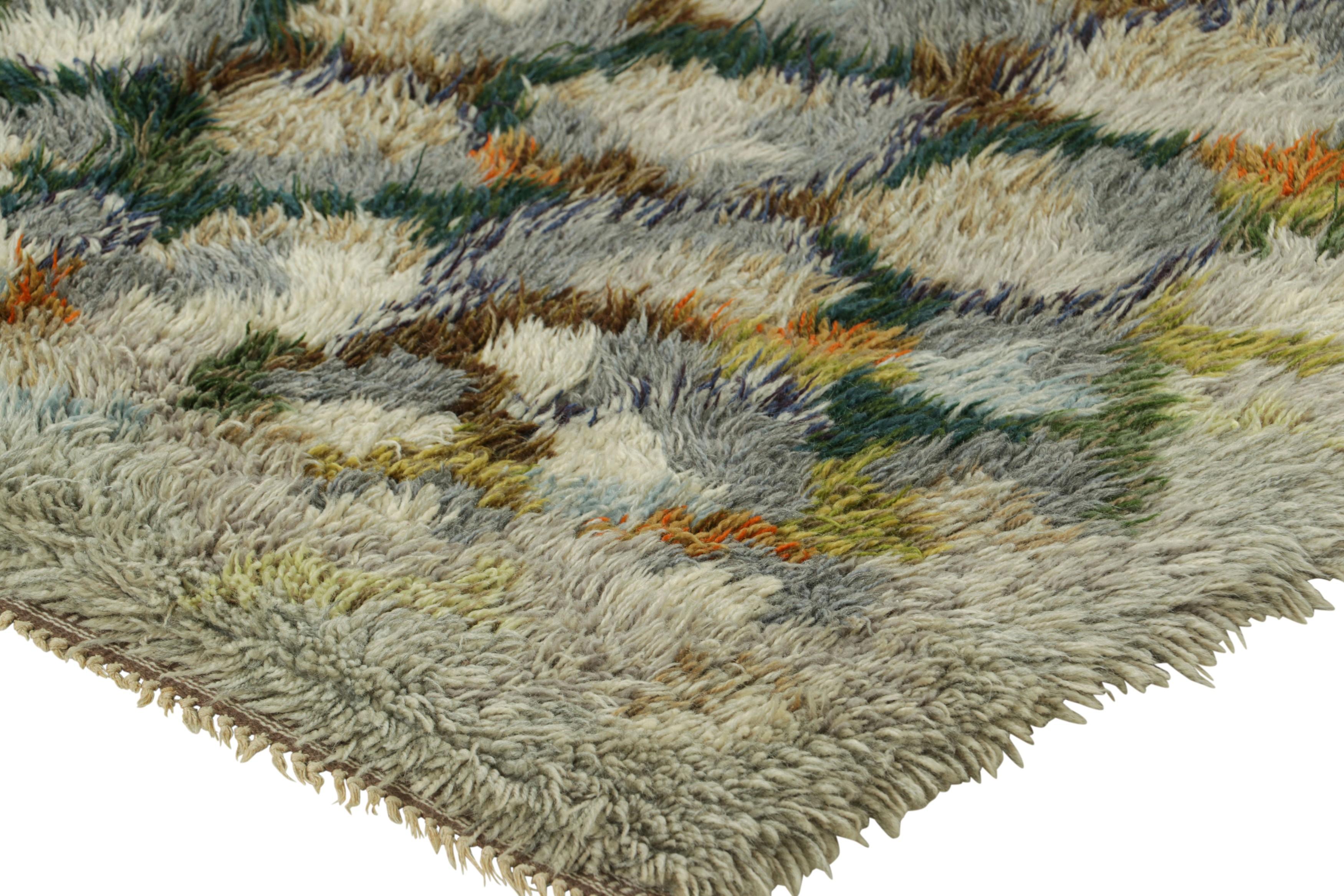 Wool Vintage Swedish Rug with Polychromatic Geometric Pattern  Rug & Kilim For Sale