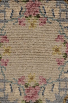 Vintage Swedish Rya Circle Rug, Colorful Scandinavian Floral Pattern-Rug & Kilim