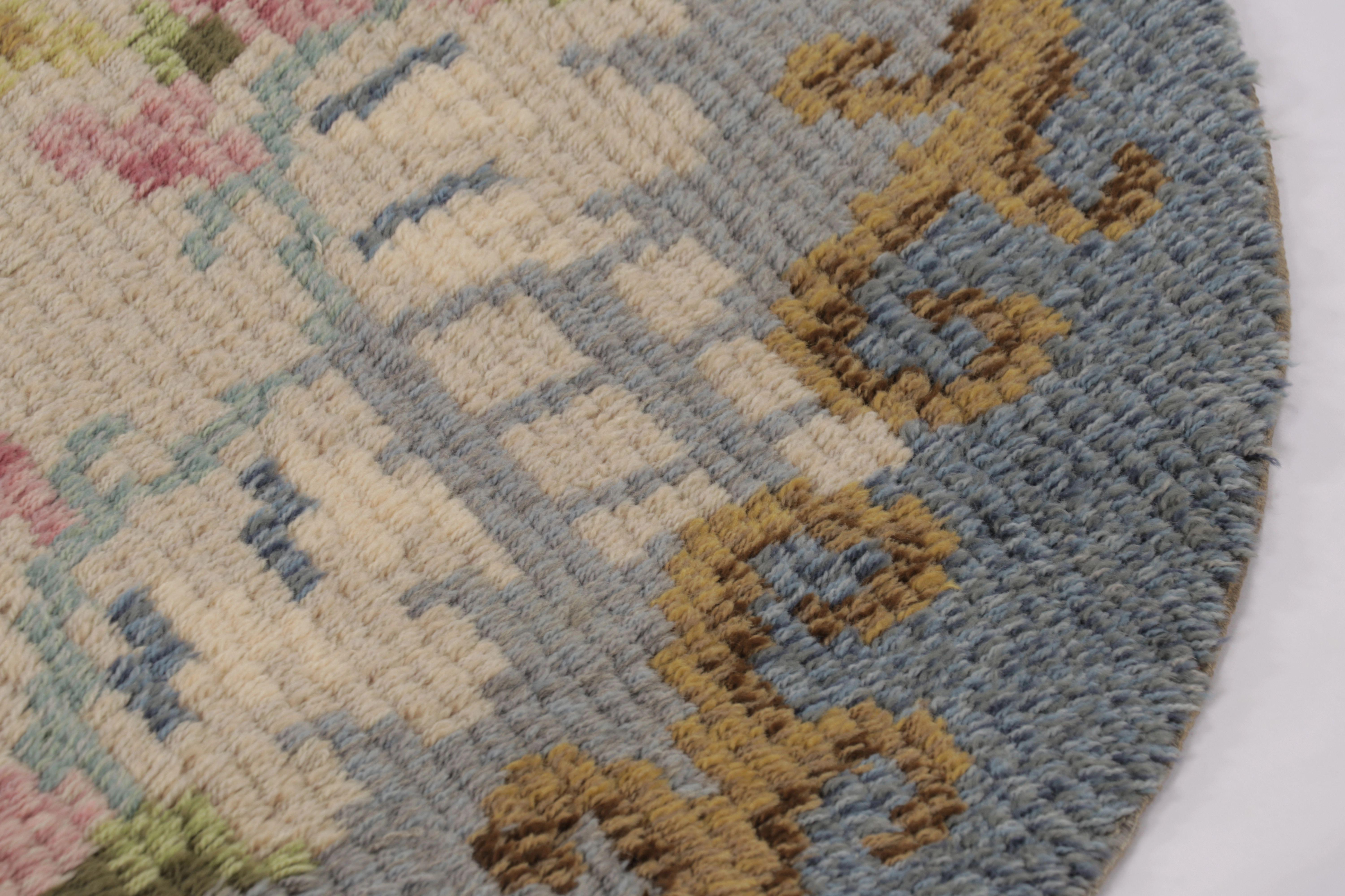 Vintage Swedish Rya Circle Rug, Buntes skandinavisches Blumenmuster-Rug & Kilim (Handgeknüpft) im Angebot