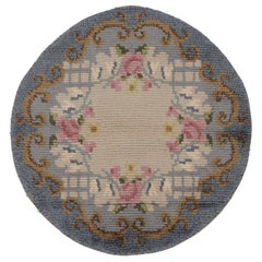 Vintage Swedish Rya Circle Rug, Scandinavian Colorful Floral Pattern-Rug
Kilim