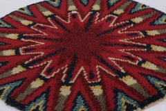Vintage Swedish Rya Circle Rug in Red and Blue Geometric Pattern - Rug & Kilim