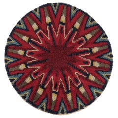 Vintage Swedish Rya Circle Rug in Red and Blue Geometric Pattern - Rug & Kilim