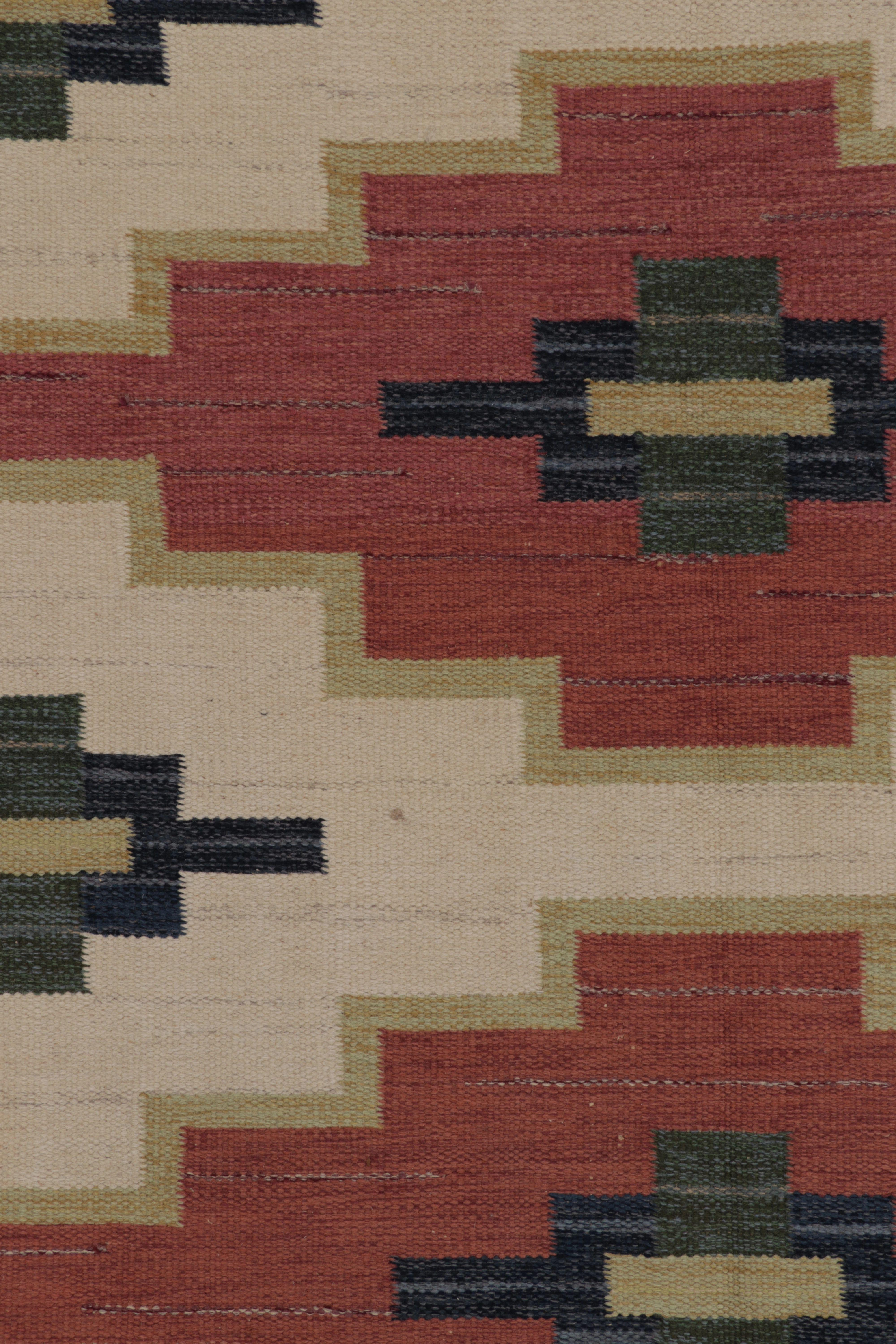 Vintage Swedish Rya Flatweave, Beige mit rotem geometrischen Medaillon - Rug & Kilim (Kelim) im Angebot