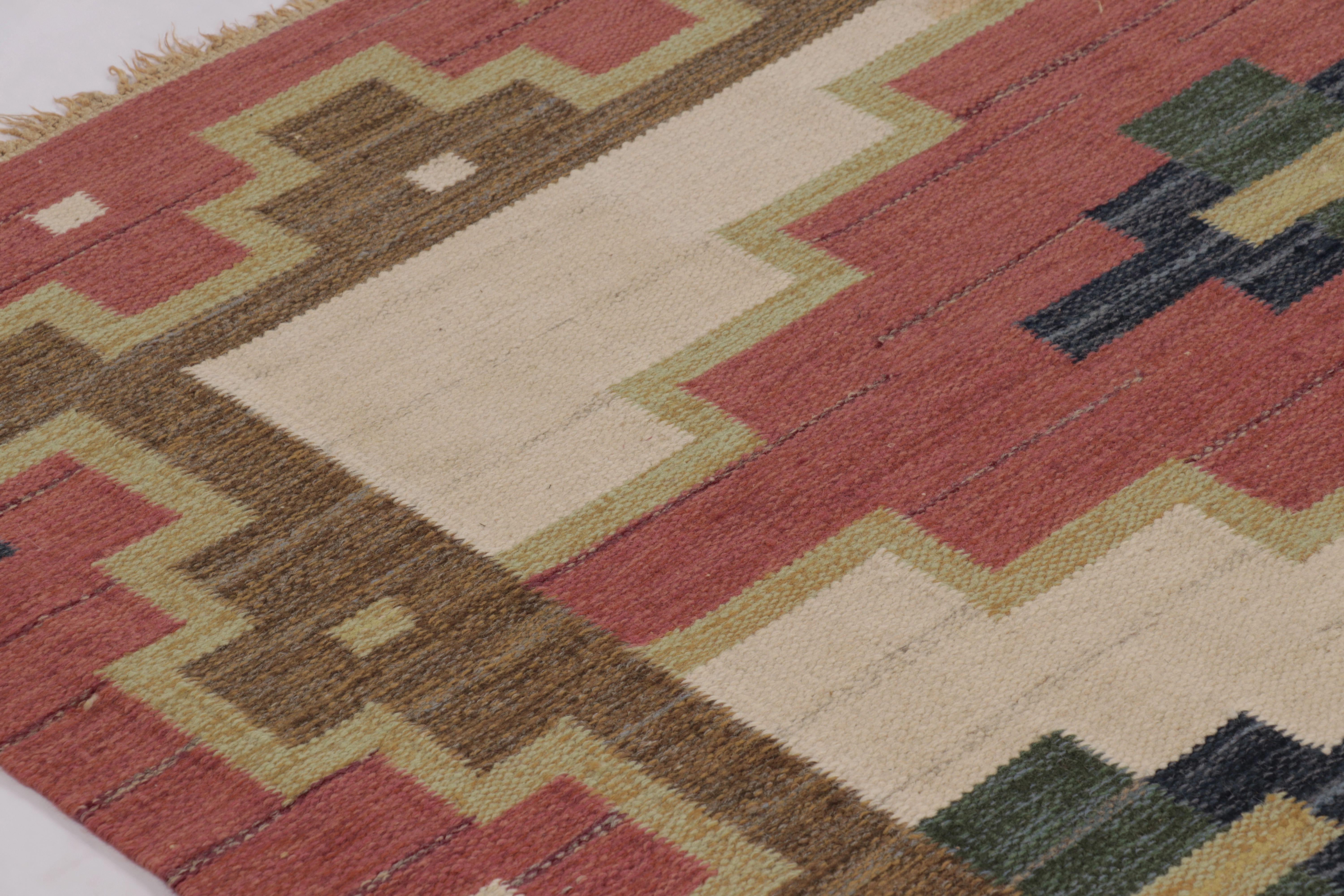 Vintage Swedish Rya Flatweave, Beige mit rotem geometrischen Medaillon - Rug & Kilim (Handgewebt) im Angebot