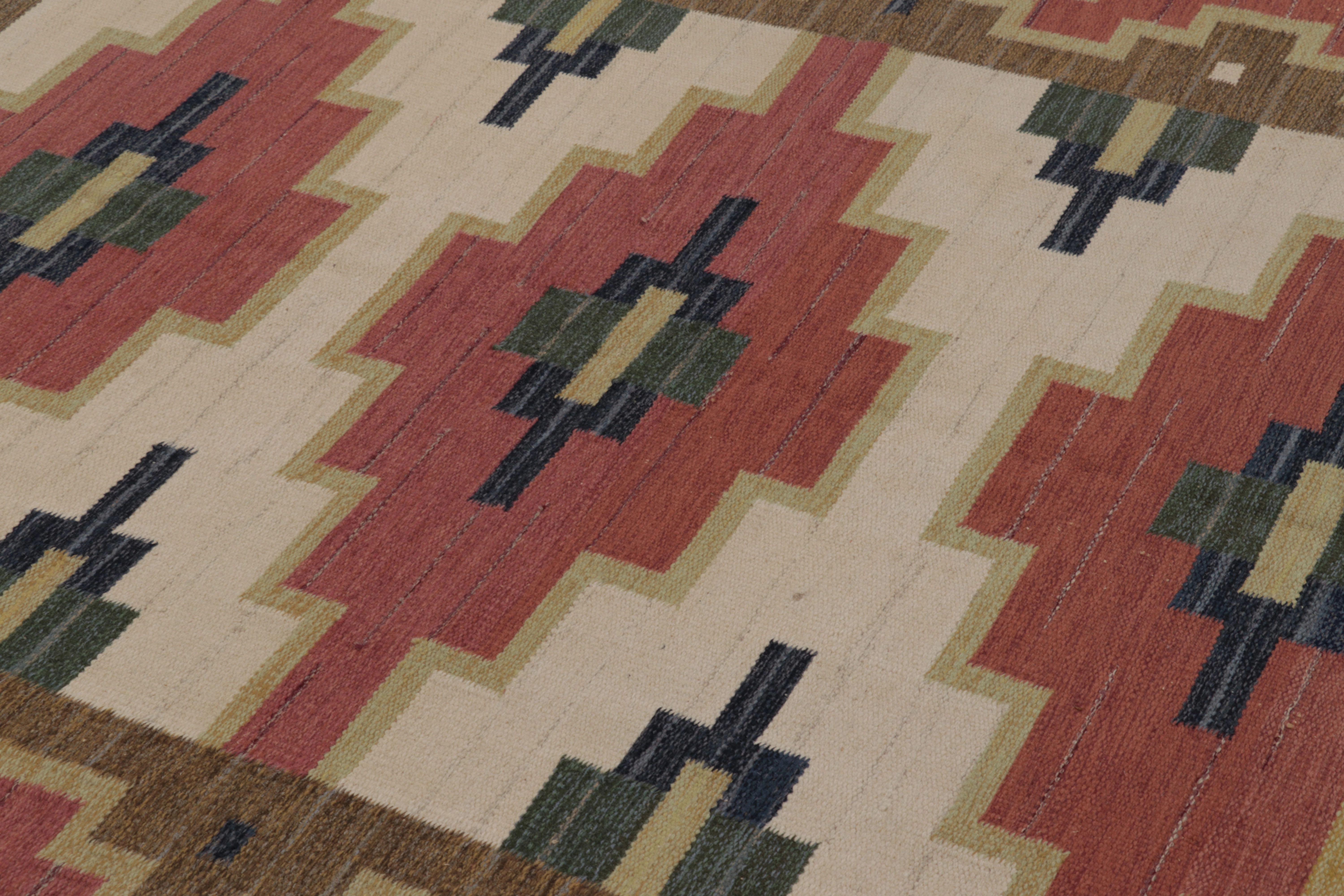 Vintage Swedish Rya Flatweave, Beige mit rotem geometrischen Medaillon - Rug & Kilim im Zustand „Gut“ im Angebot in Long Island City, NY
