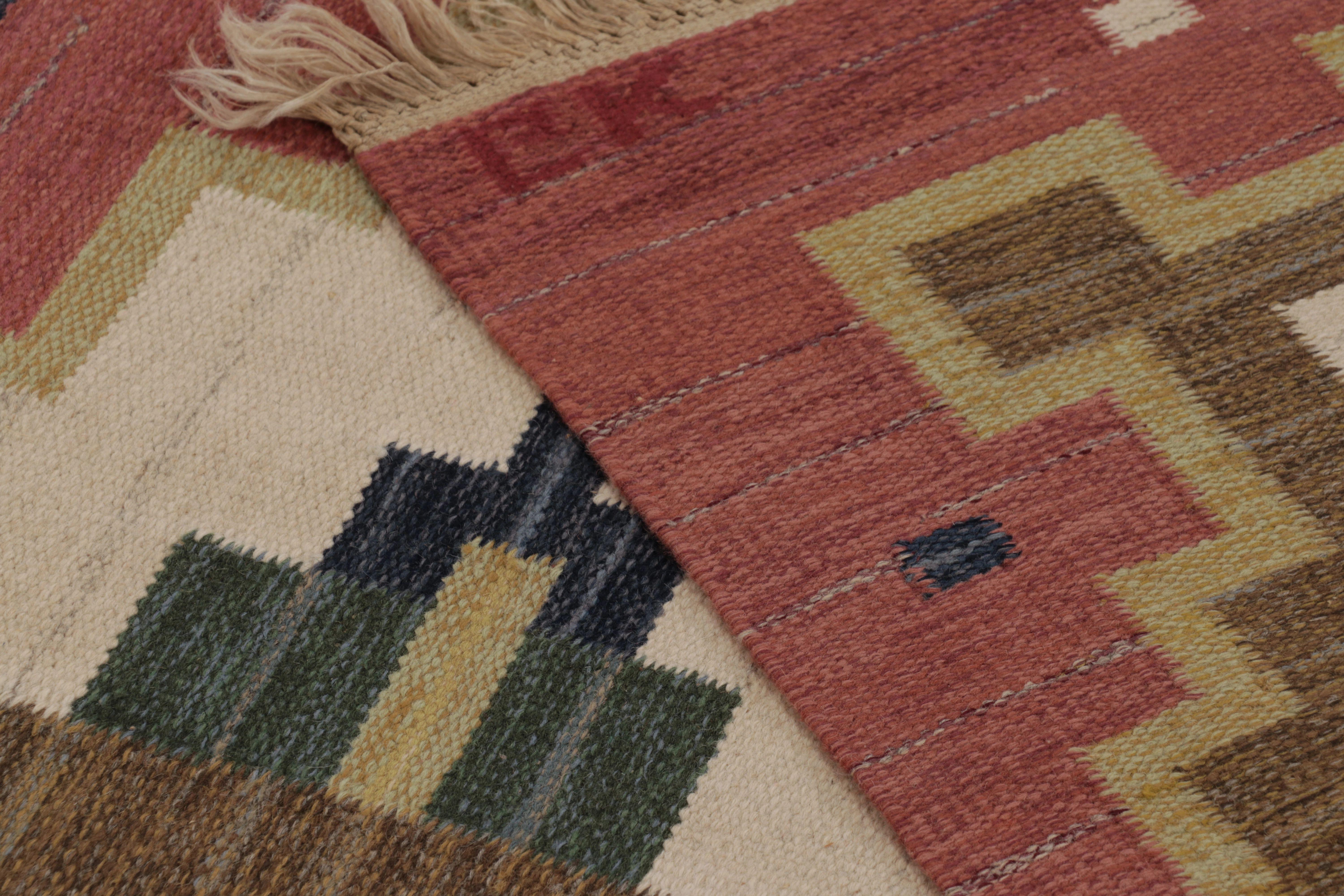 Vintage Swedish Rya Flatweave, Beige mit rotem geometrischen Medaillon - Rug & Kilim (Wolle) im Angebot