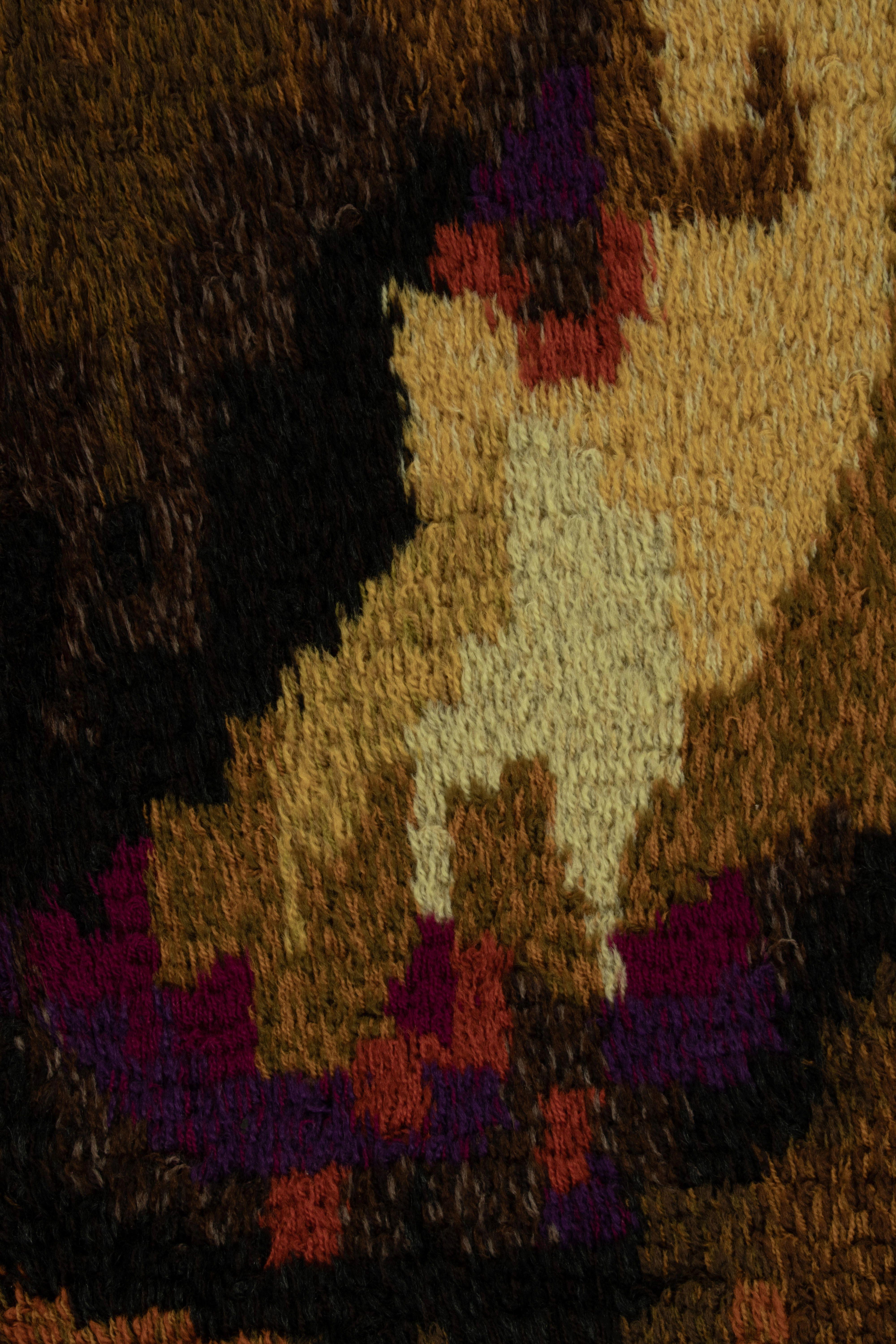 Mid-20th Century Vintage Swedish Rya Rug, Abstract Dissolving Forms in Earth Tones - Rug & Kilim For Sale