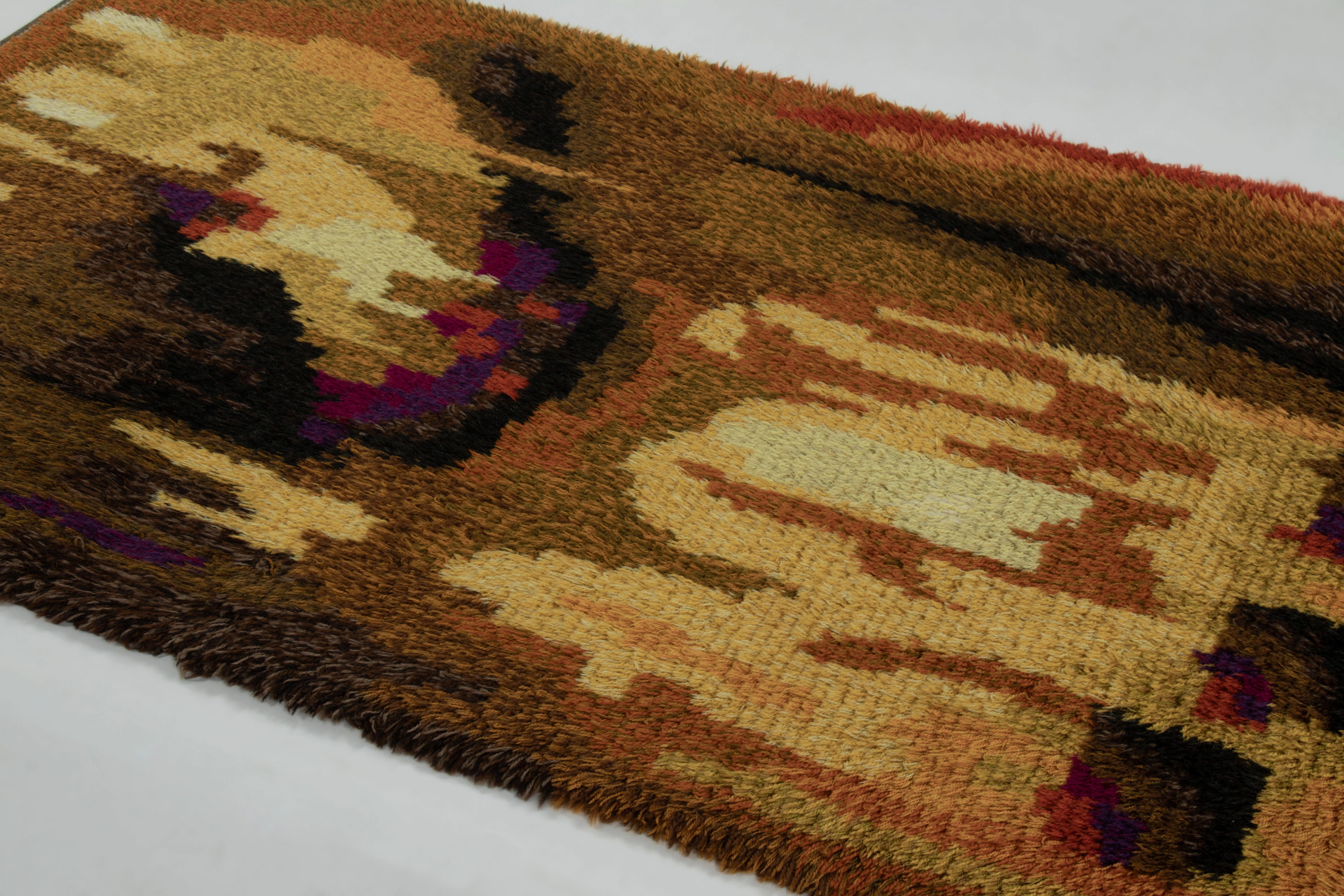 Wool Vintage Swedish Rya Rug, Abstract Dissolving Forms in Earth Tones - Rug & Kilim For Sale
