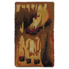 Retro Swedish Rya Rug, Abstract Dissolving Forms in Earth Tones - Rug & Kilim