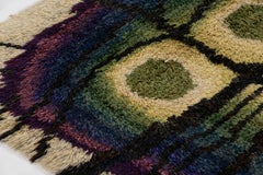 Vintage Swedish Rya Rug, Beige Bold Polychromatic Abstract Owl - Rug & Kilim