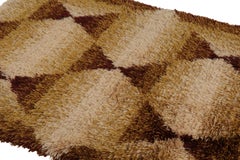 Vintage Swedish Rya Rug, Beige-Brown Scandinavian Geometric Pattern -Rug & Kilim