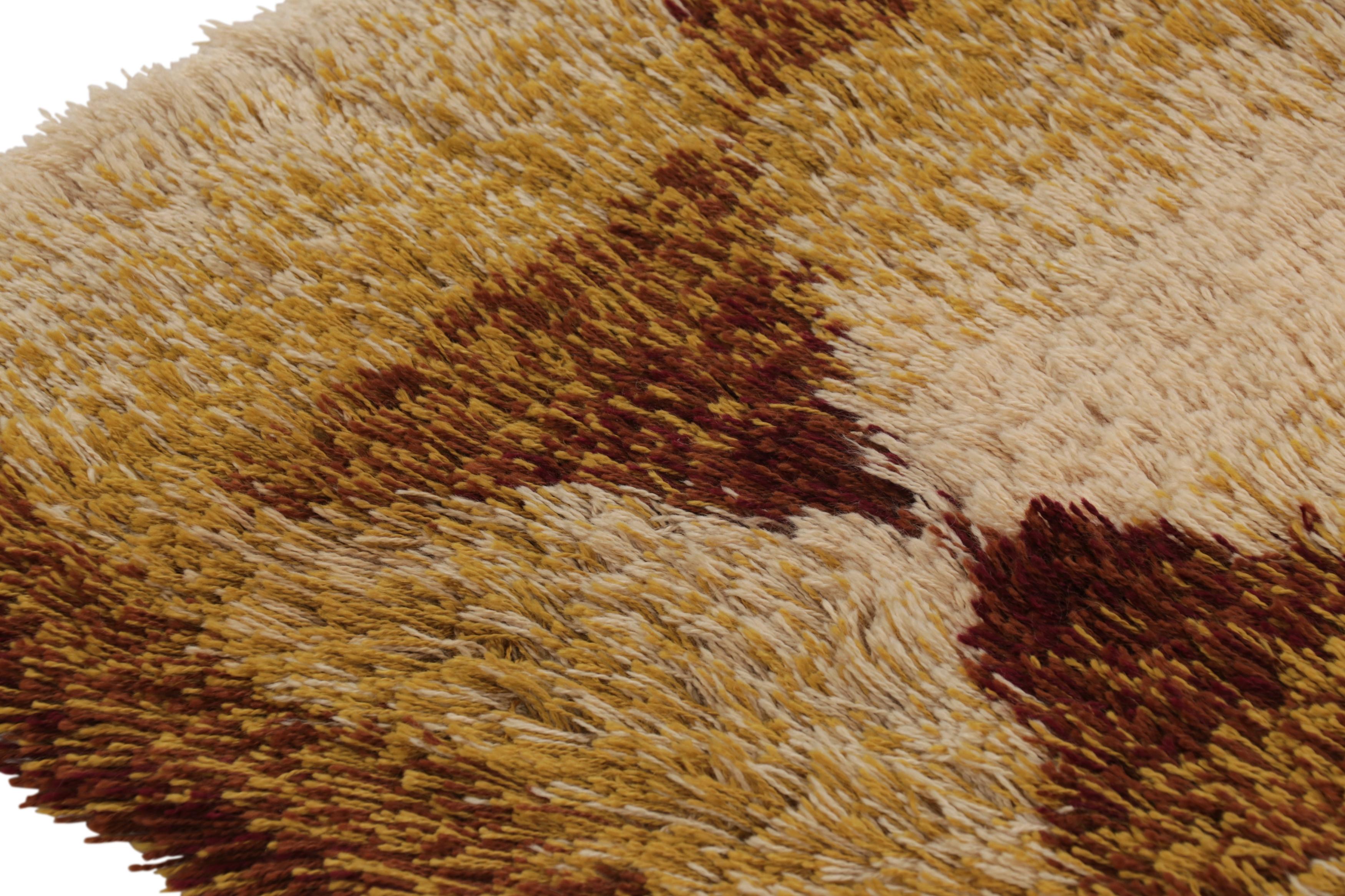 Alfombra Vintage Sueca Rya, Beige-Marrón Patrón Geométrico Escandinavo -Rug & Kilim Sueco en venta