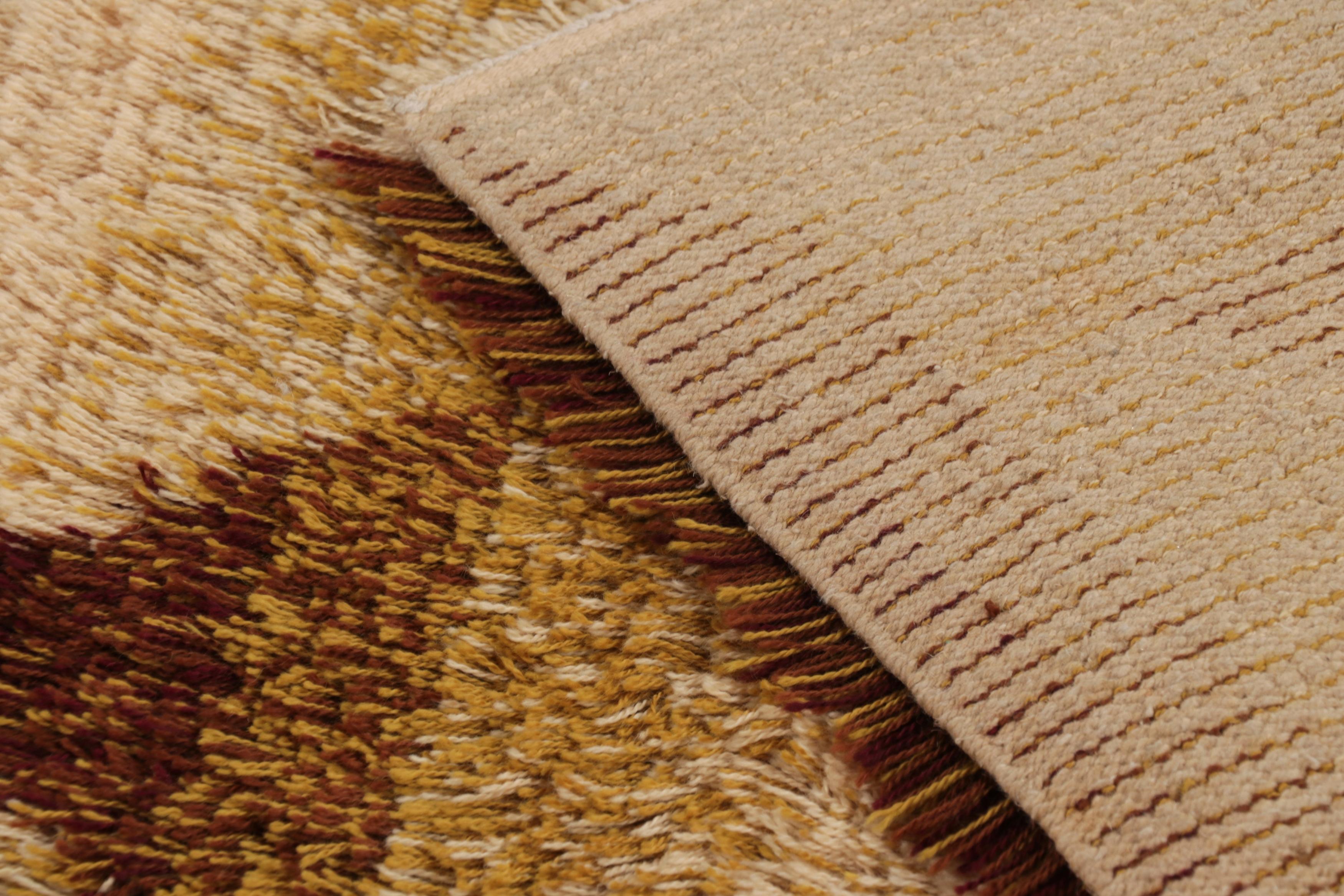 Alfombra Vintage Sueca Rya, Beige-Marrón Patrón Geométrico Escandinavo -Rug & Kilim Lana en venta