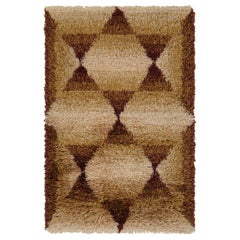 Tappeto Rya svedese vintage, beige-marrone con motivo geometrico scandinavo - Rug & Kilim