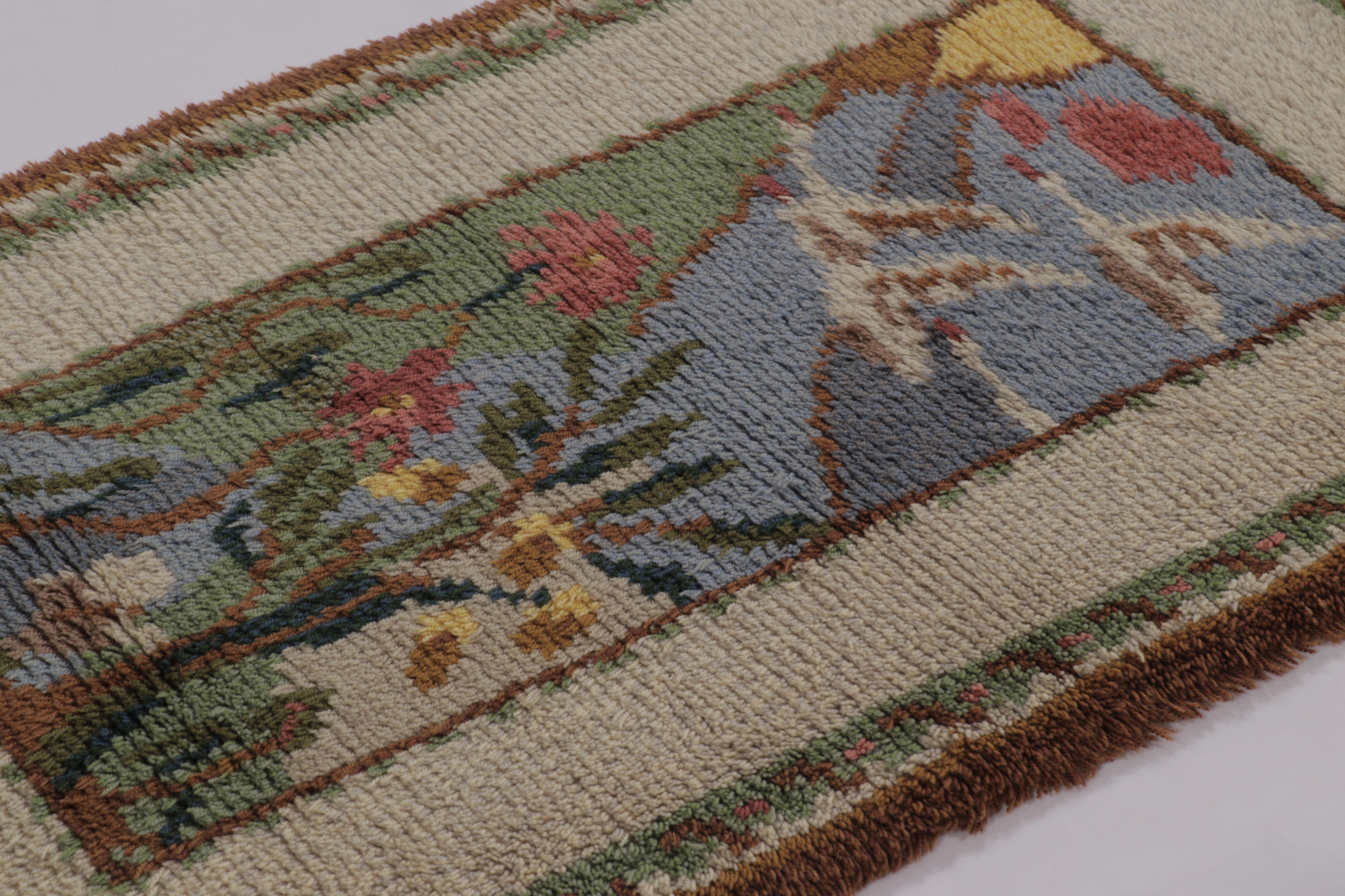 Alfombra Vintage Sueca Rya, Paisaje Pictórico Escandinavo Beige - Rug & Kilim Sueco en venta