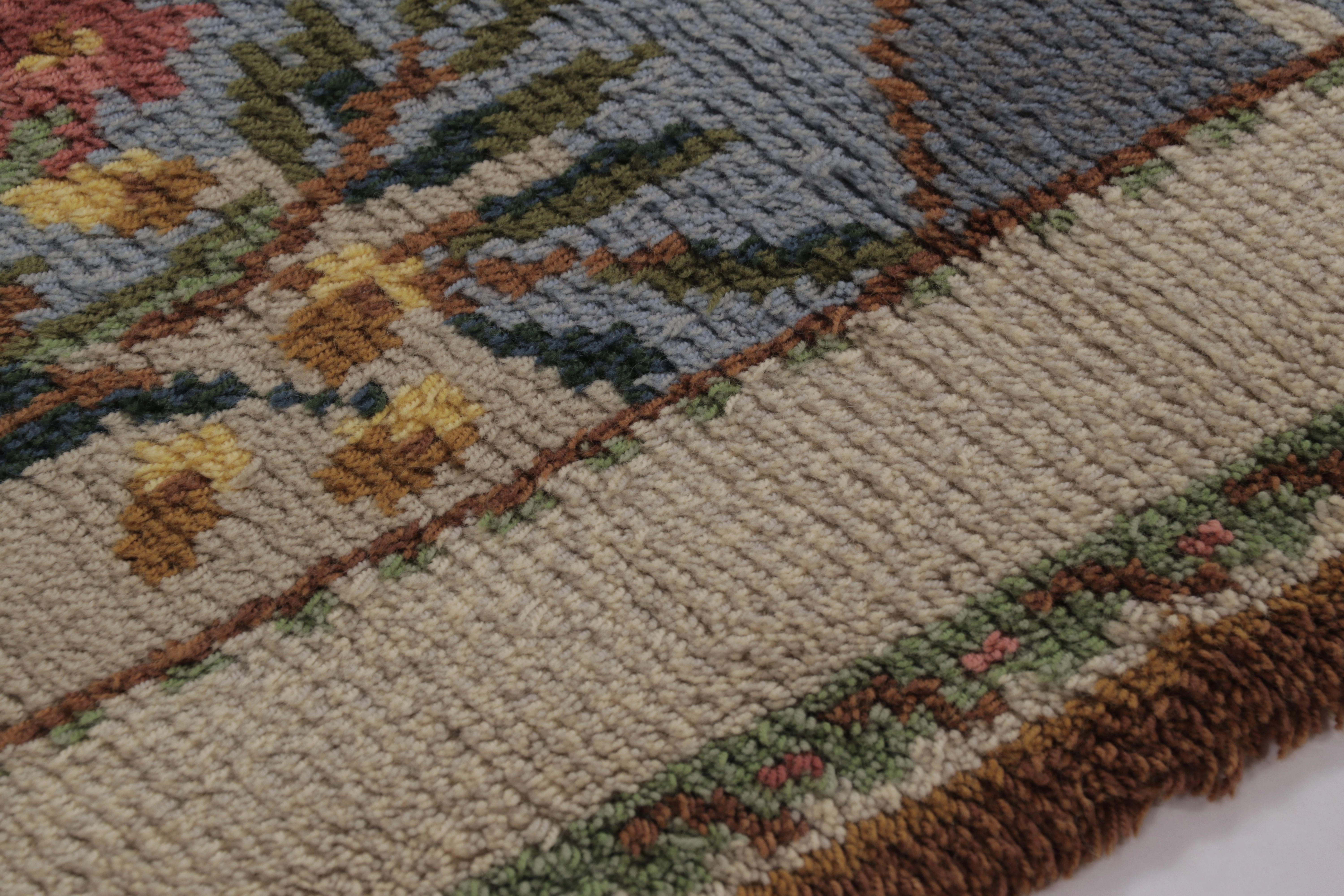 Alfombra Vintage Sueca Rya, Paisaje Pictórico Escandinavo Beige - Rug & Kilim Anudado a mano en venta