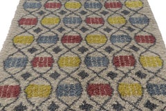 Vintage Swedish Rya Rug, Beige with Colorful Scandinavian Geometry - Rug & Kilim