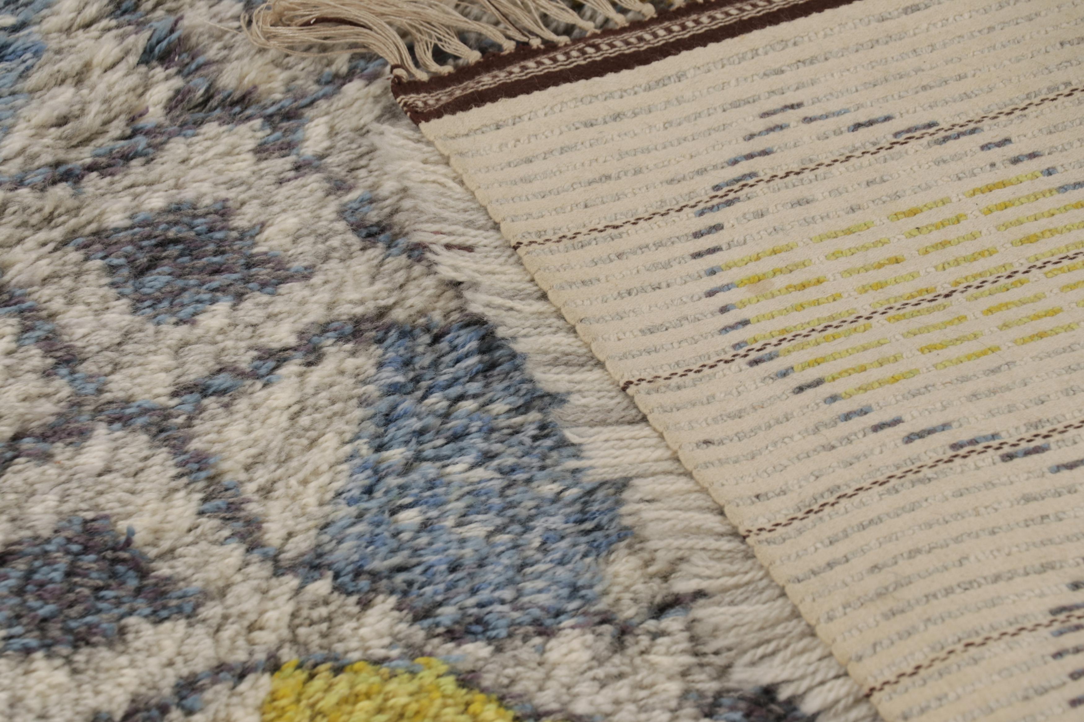 Schwedischer Vintage-Rya-Teppich, Beige mit bunter skandinavischer Geometrie - Rug & Kilim (Wolle) im Angebot