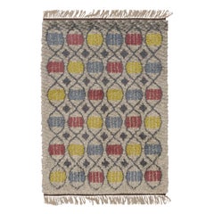 Tappeto vintage svedese Rya, beige con geometria scandinava colorata - Rug & Kilim