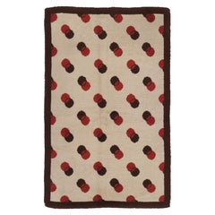 Retro Swedish Rya Rug, Beige with Mid-Century Polka Dot Pattern - Rug & Kilim