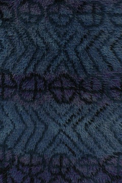 Vintage Swedish Rya Rug, Black and Blue Abstract Design - Rug & Kilim