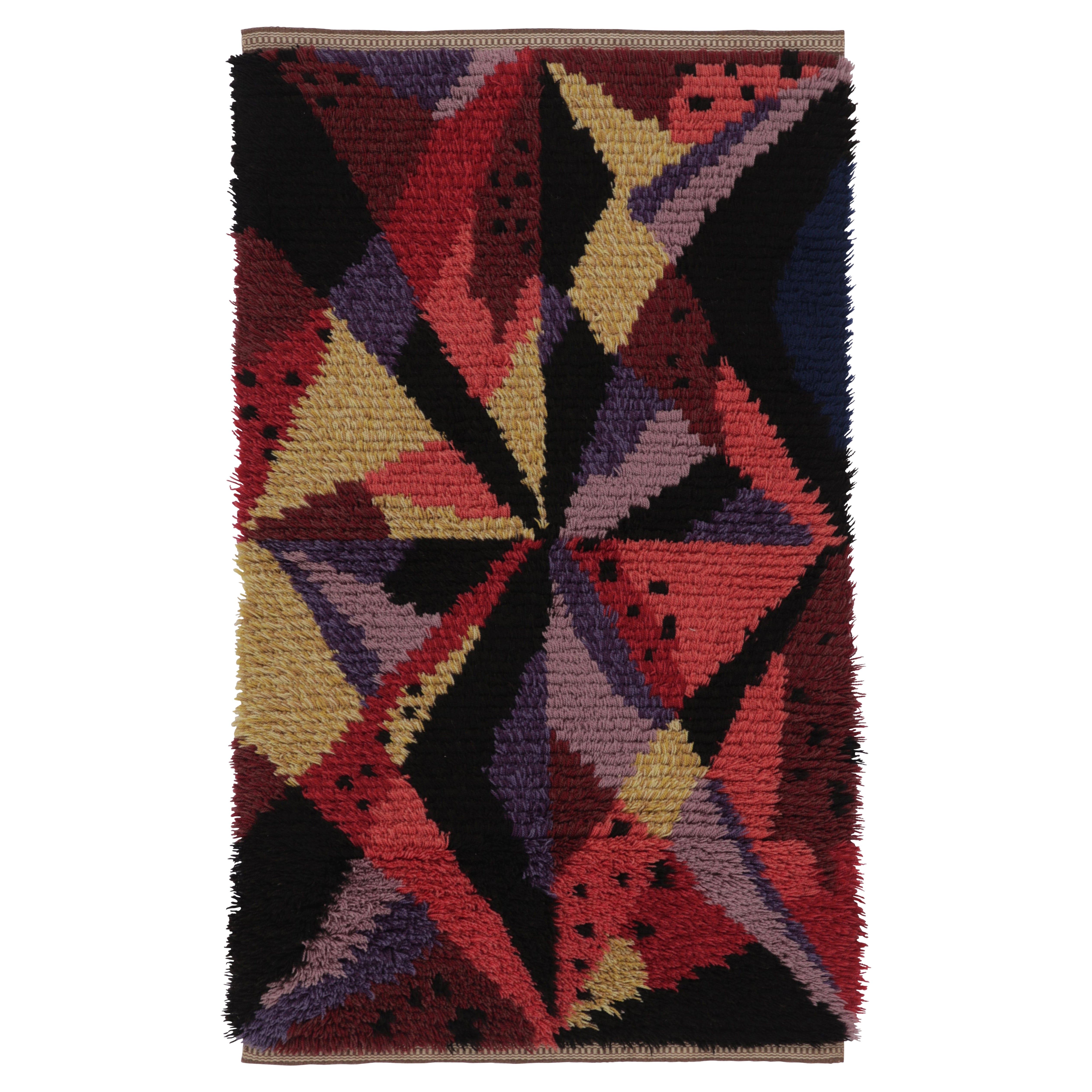 Tappeto svedese vintage di Rya, nero con raggi geometrici astratti - Rug 
Kilim in vendita