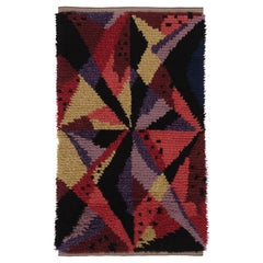 Antique Swedish Rya Rug, Black with Radiating Geometric Abstract - Rug & Kilim