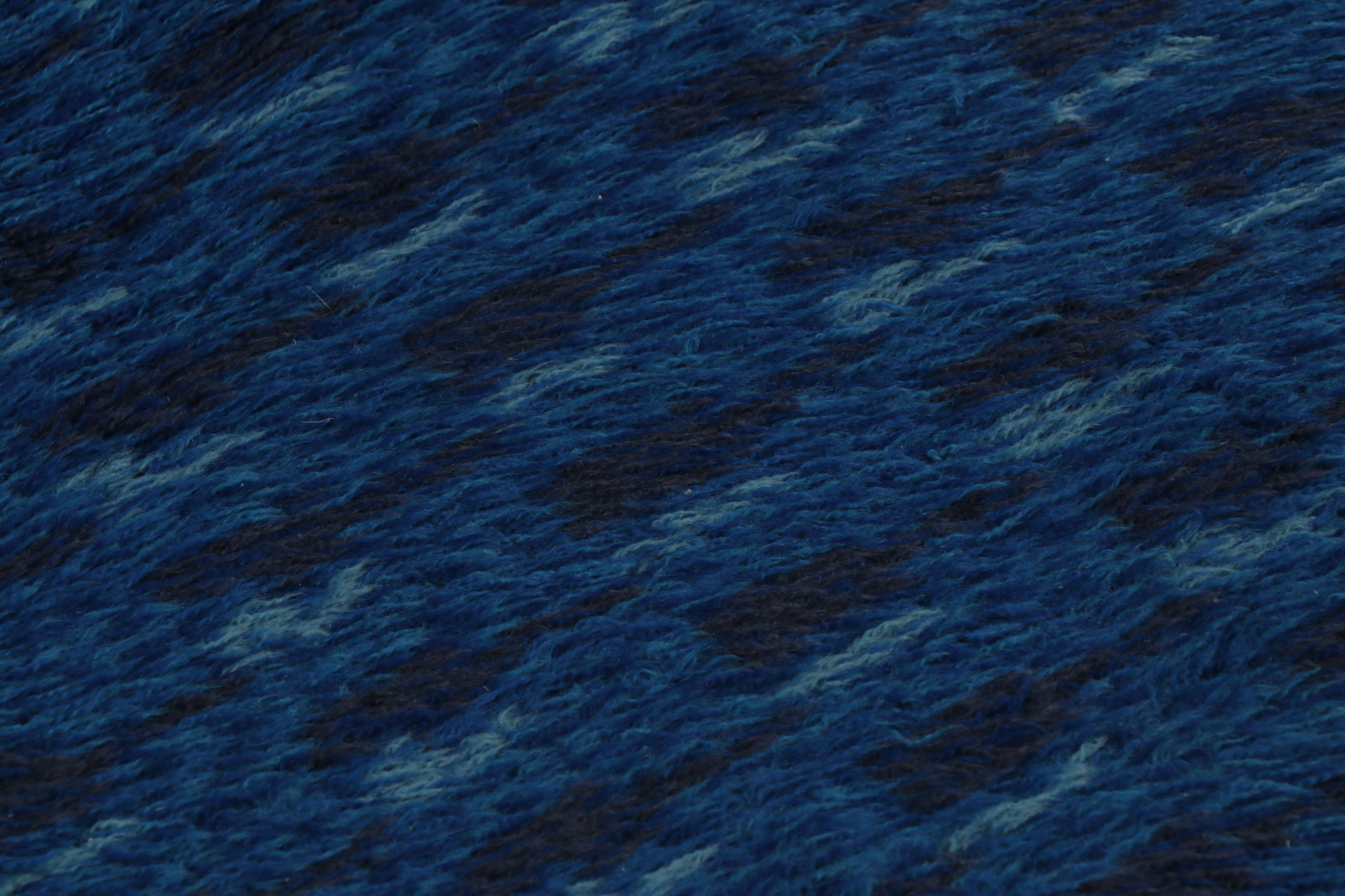 Suédois Tapis suédois vintage Rya, motifs scandinaves bleus et noirs - Rug & Kilim en vente