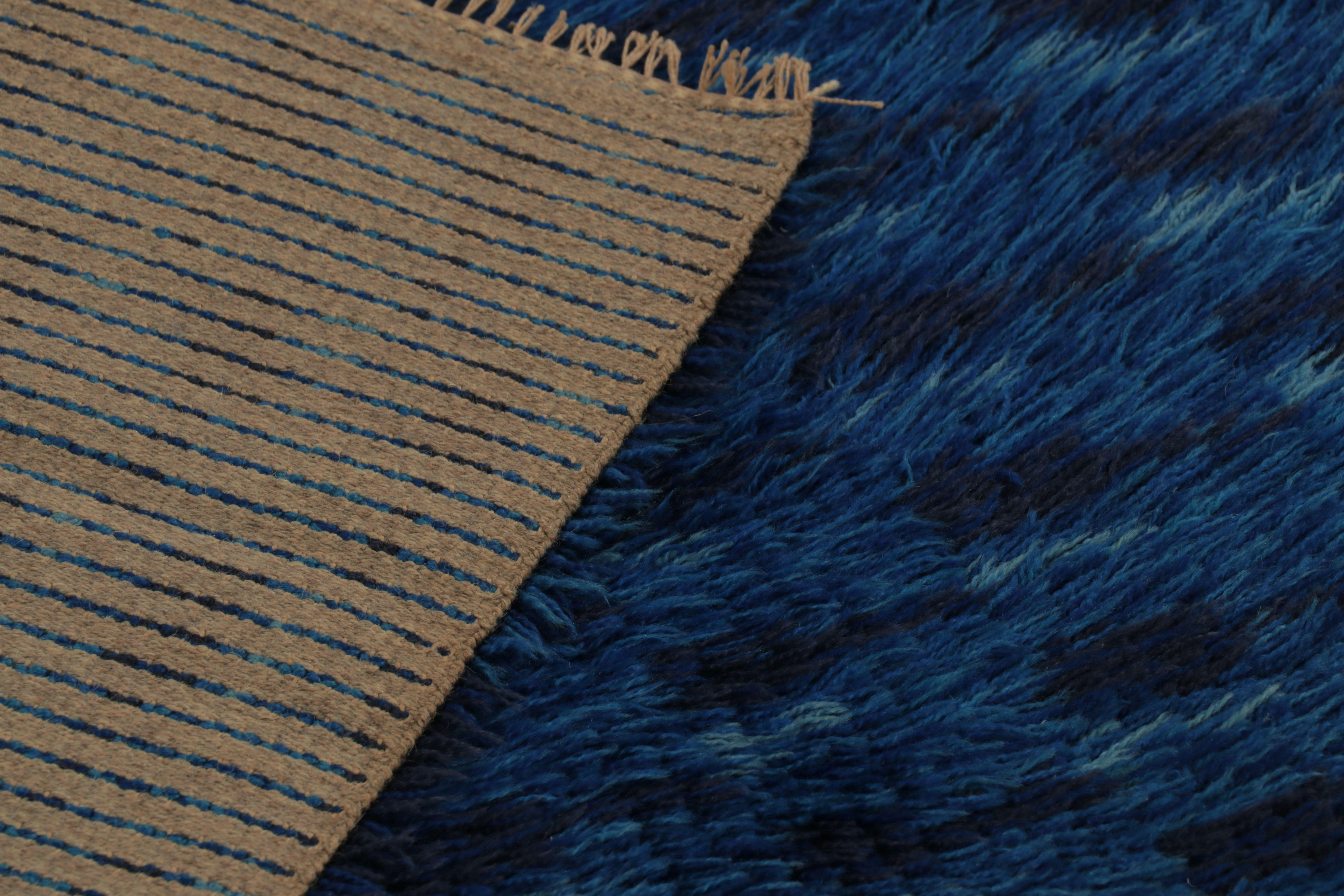 Tapis suédois vintage Rya, motifs scandinaves bleus et noirs - Rug & Kilim en vente 1