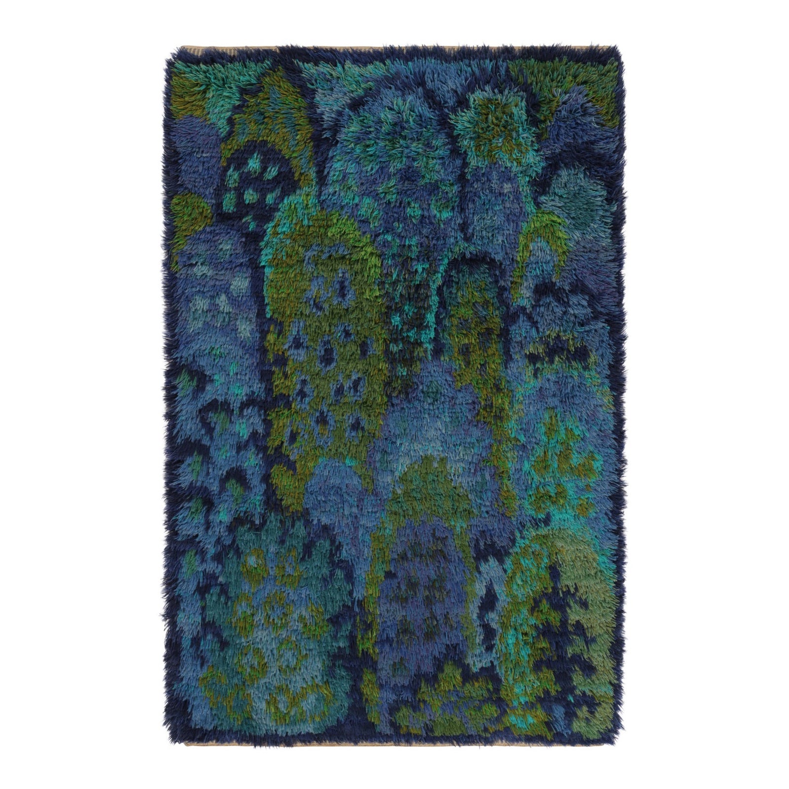 Tappeto vintage svedese Rya, motivo a scala scandinavo blu e verde - Rug
Kili