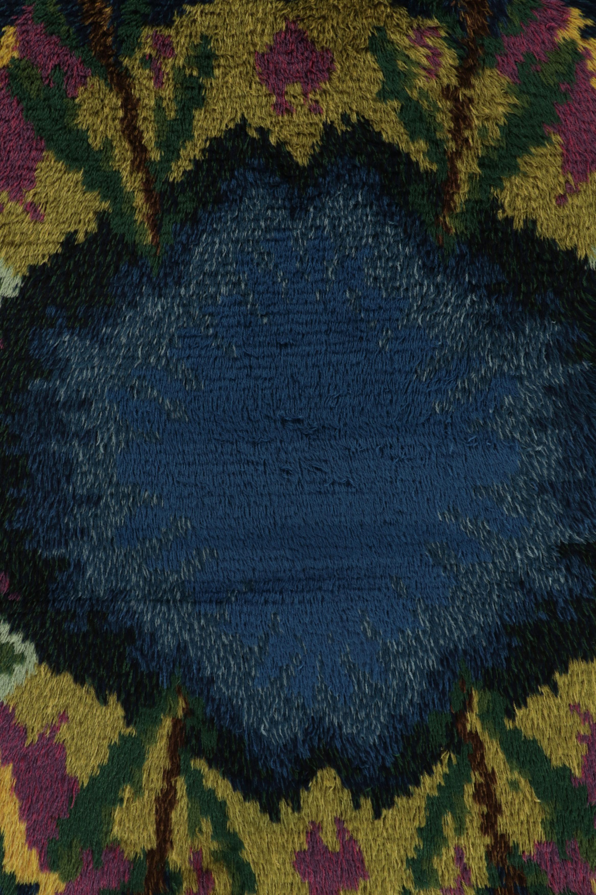 Vintage Swedish Rya Rug, Blue and Purple Scandinavian Abstract - Rug & Kilim In Good Condition For Sale In Long Island City, NY