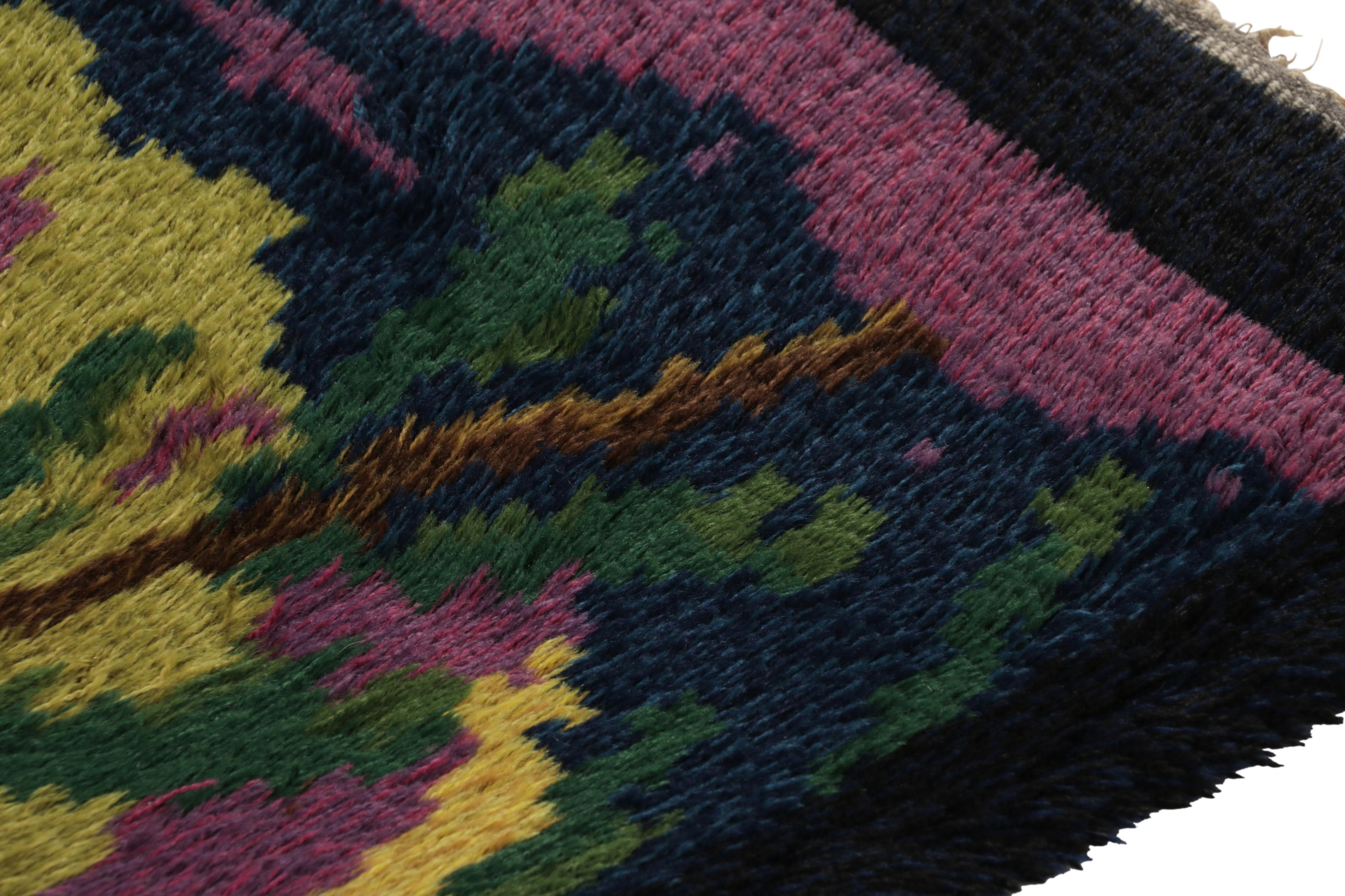 Mid-20th Century Vintage Swedish Rya Rug, Blue and Purple Scandinavian Abstract - Rug & Kilim For Sale