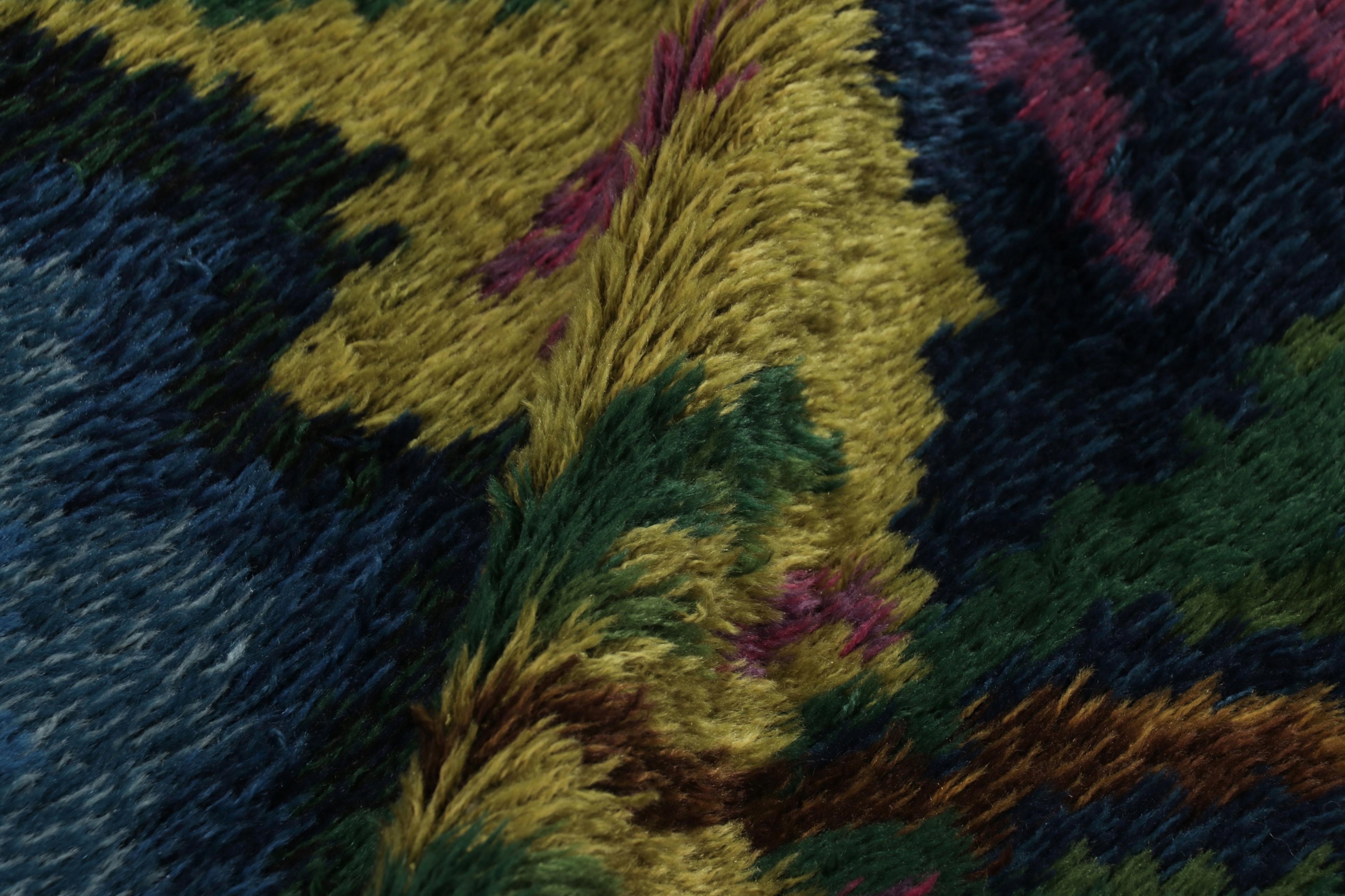Wool Vintage Swedish Rya Rug, Blue and Purple Scandinavian Abstract - Rug & Kilim For Sale