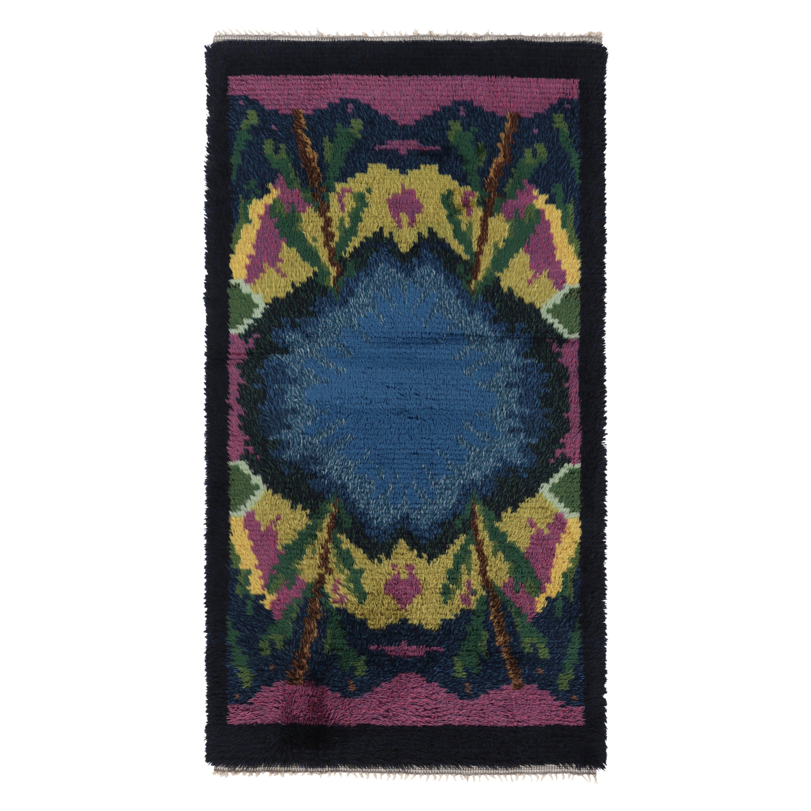 Vintage Swedish Rya Rug, Blue and Purple Scandinavian Abstract - Rug & Kilim For Sale