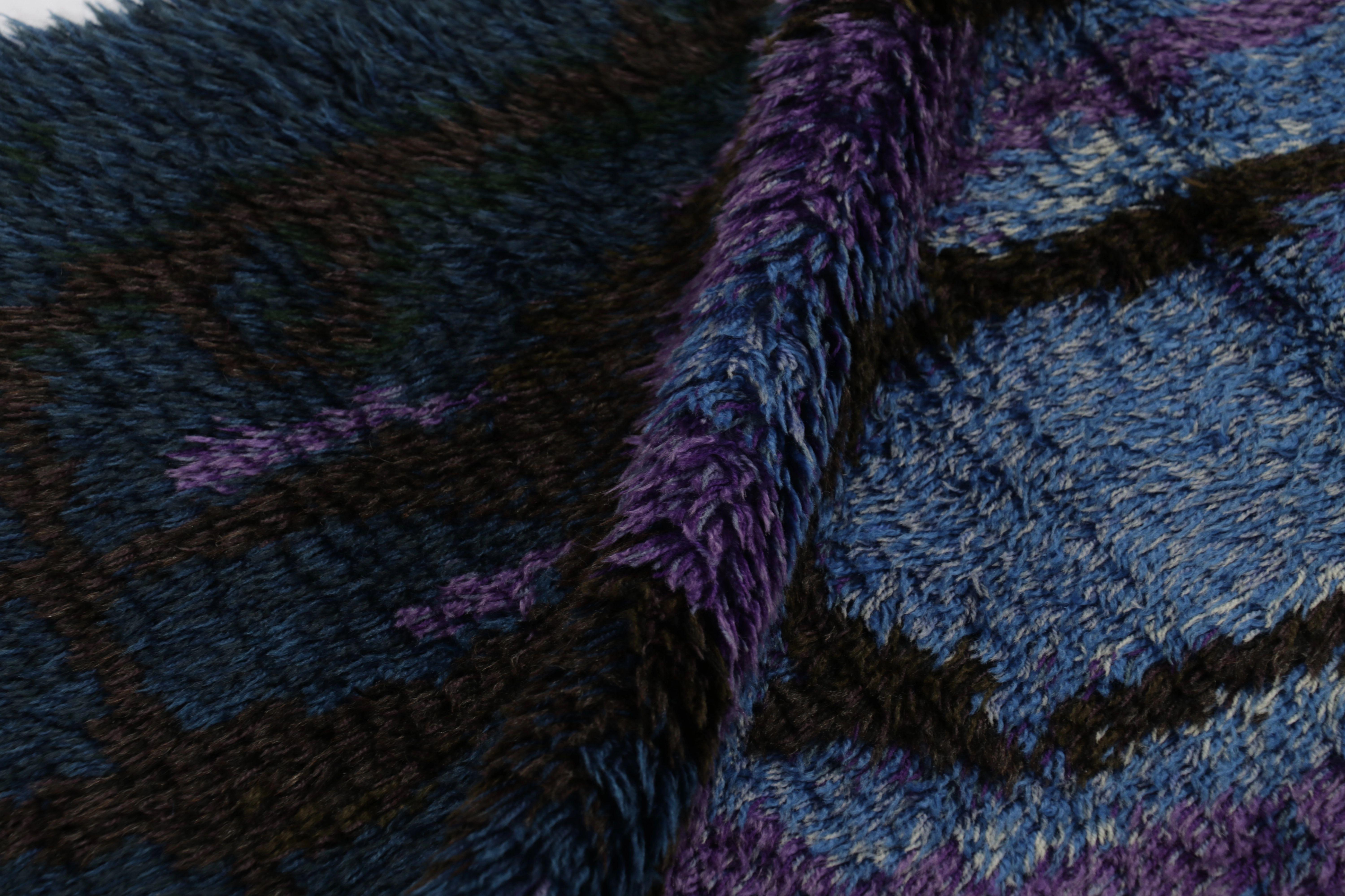 Schwedischer Vintage-Rya-Teppich, blau mit skandinavischen abstrakten Mustern - Rug & Kilim im Angebot 1