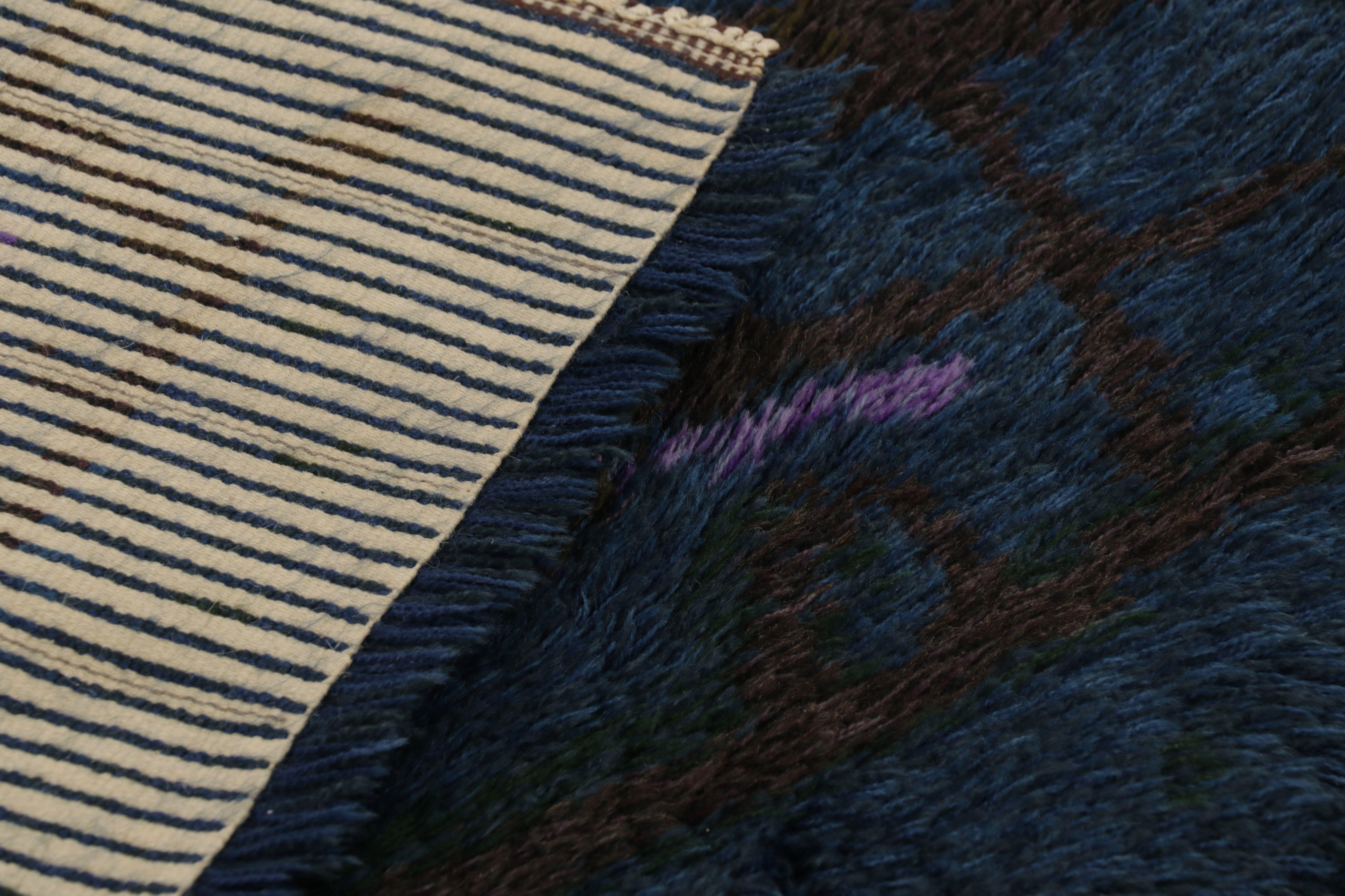 Schwedischer Vintage-Rya-Teppich, blau mit skandinavischen abstrakten Mustern - Rug & Kilim im Angebot 2