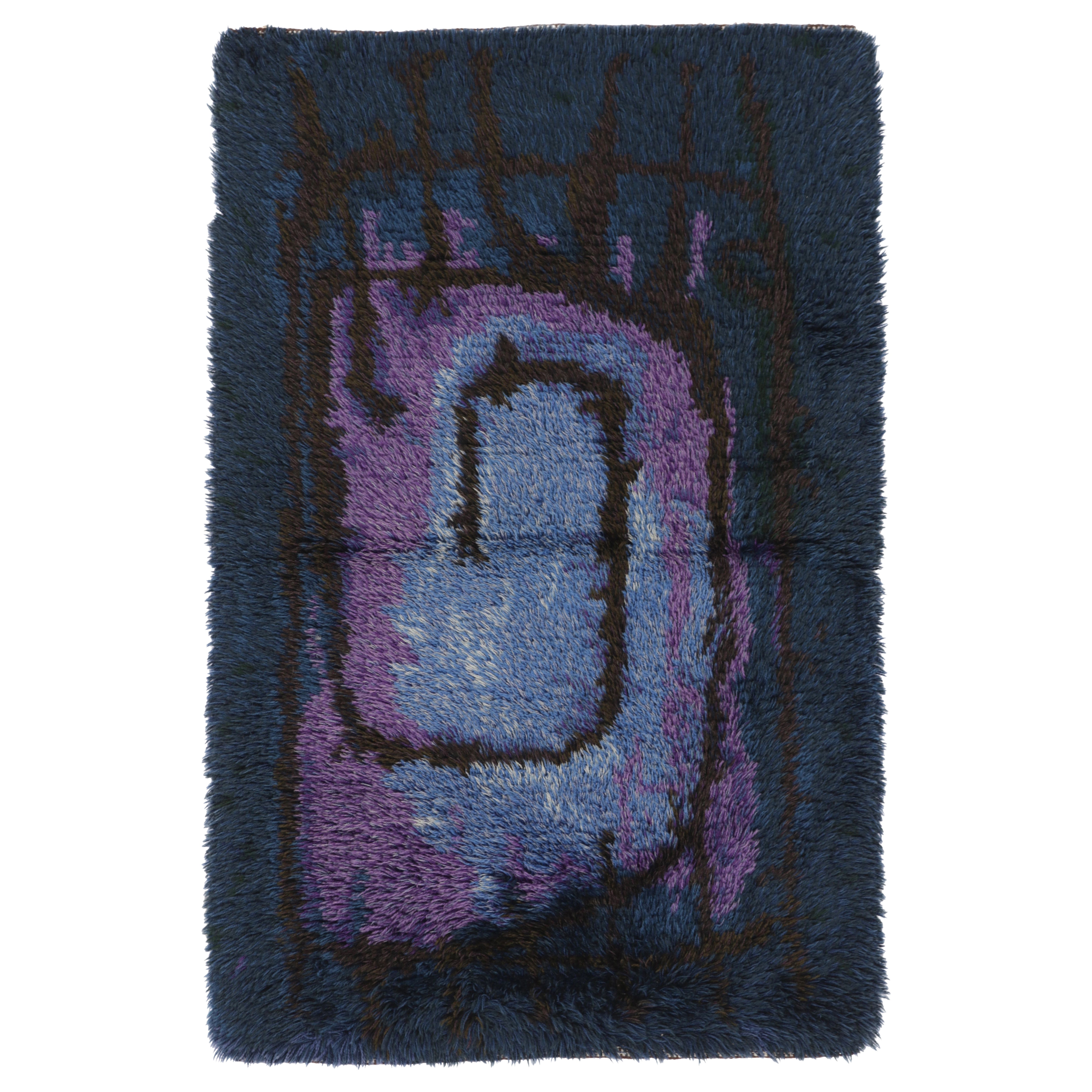 Tappeto vintage svedese Rya, blu con motivi astratti scandinavi - Rug
Kilim