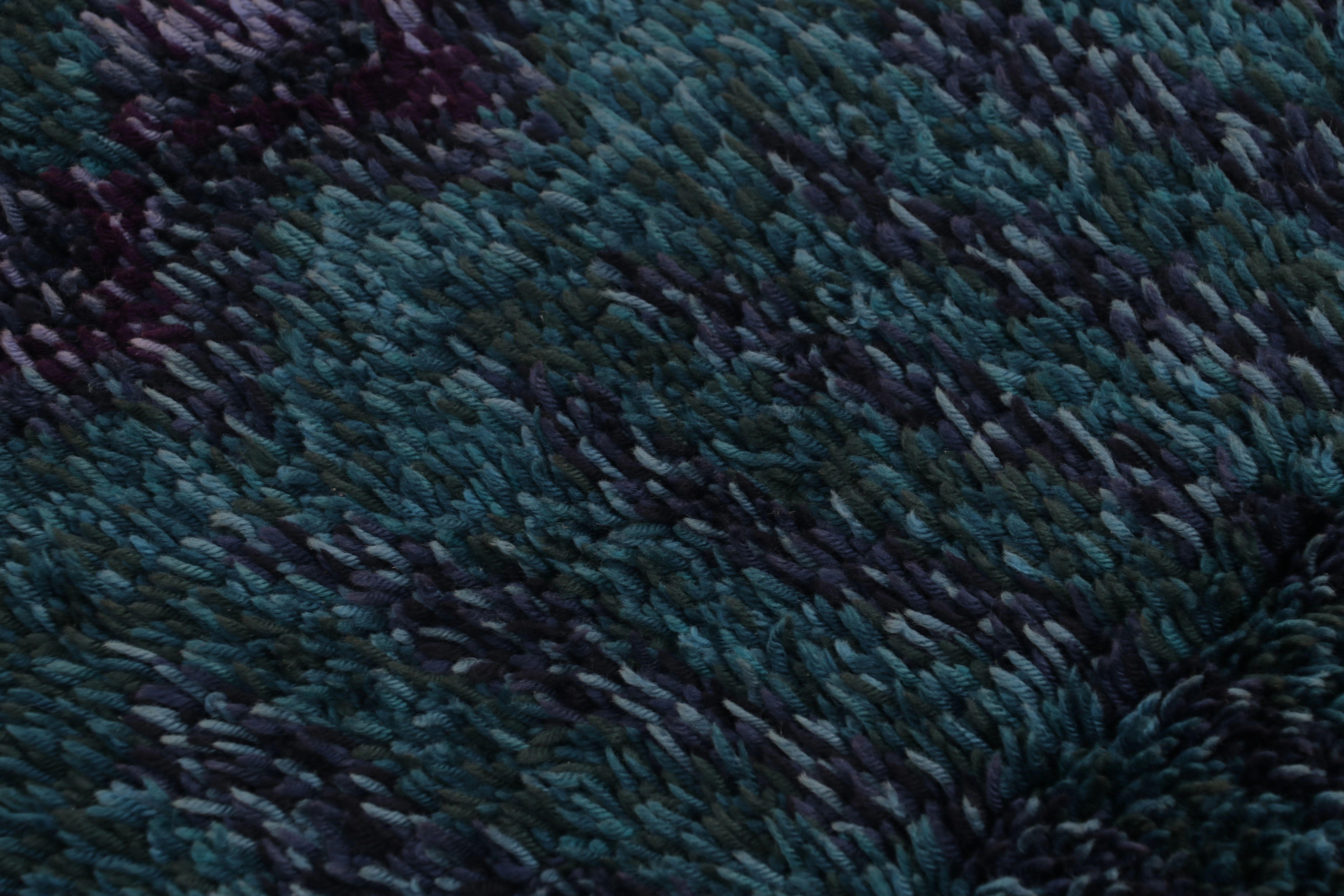 Schwedischer Vintage-Teppich Rya, blau mit skandinavischen geometrischen Mustern - Rug & Kilim (Mitte des 20. Jahrhunderts) im Angebot