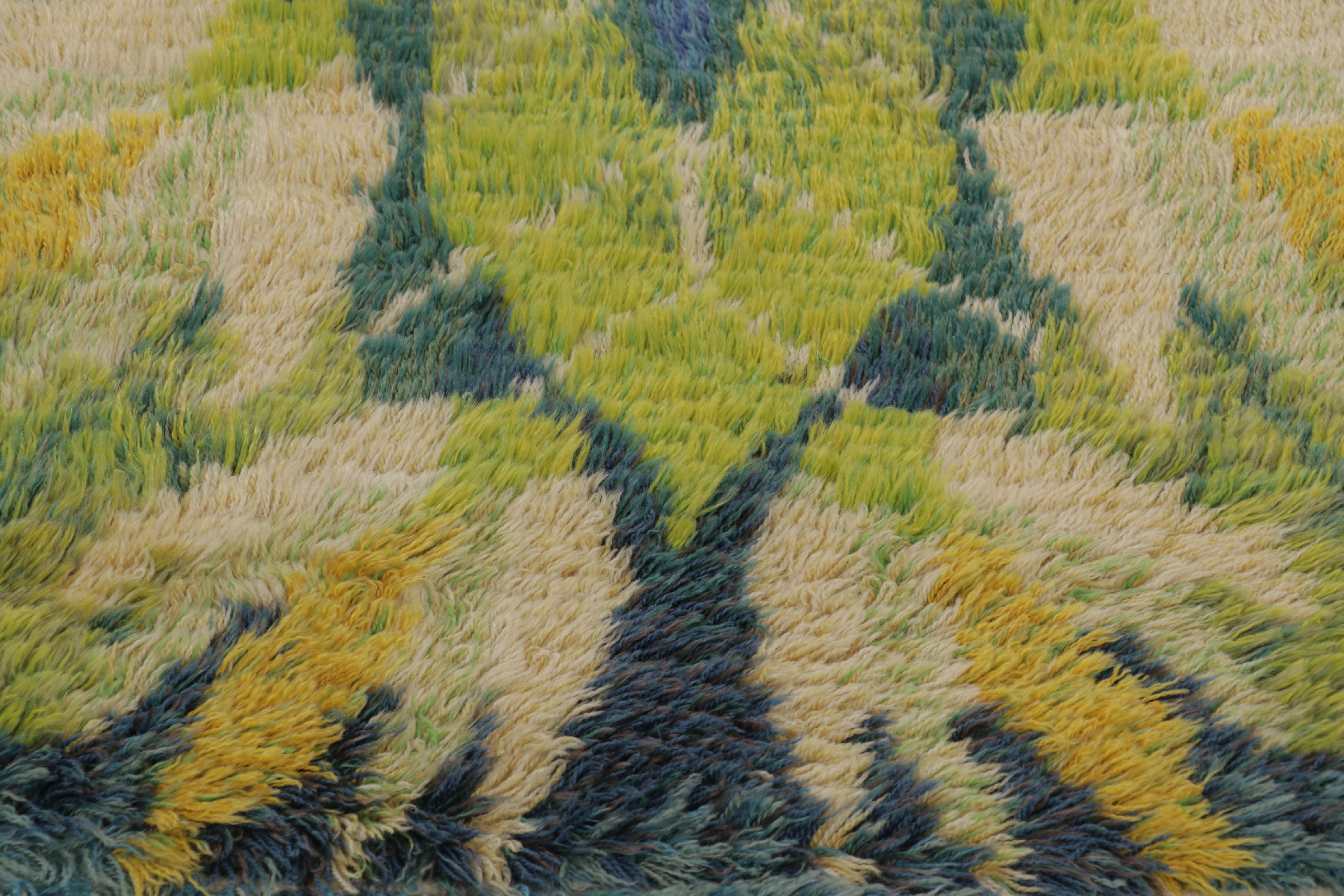 Schwedischer Vintage-Teppich Rya, blau mit skandinavischen geometrischen Mustern - Rug & Kilim (Wolle) im Angebot