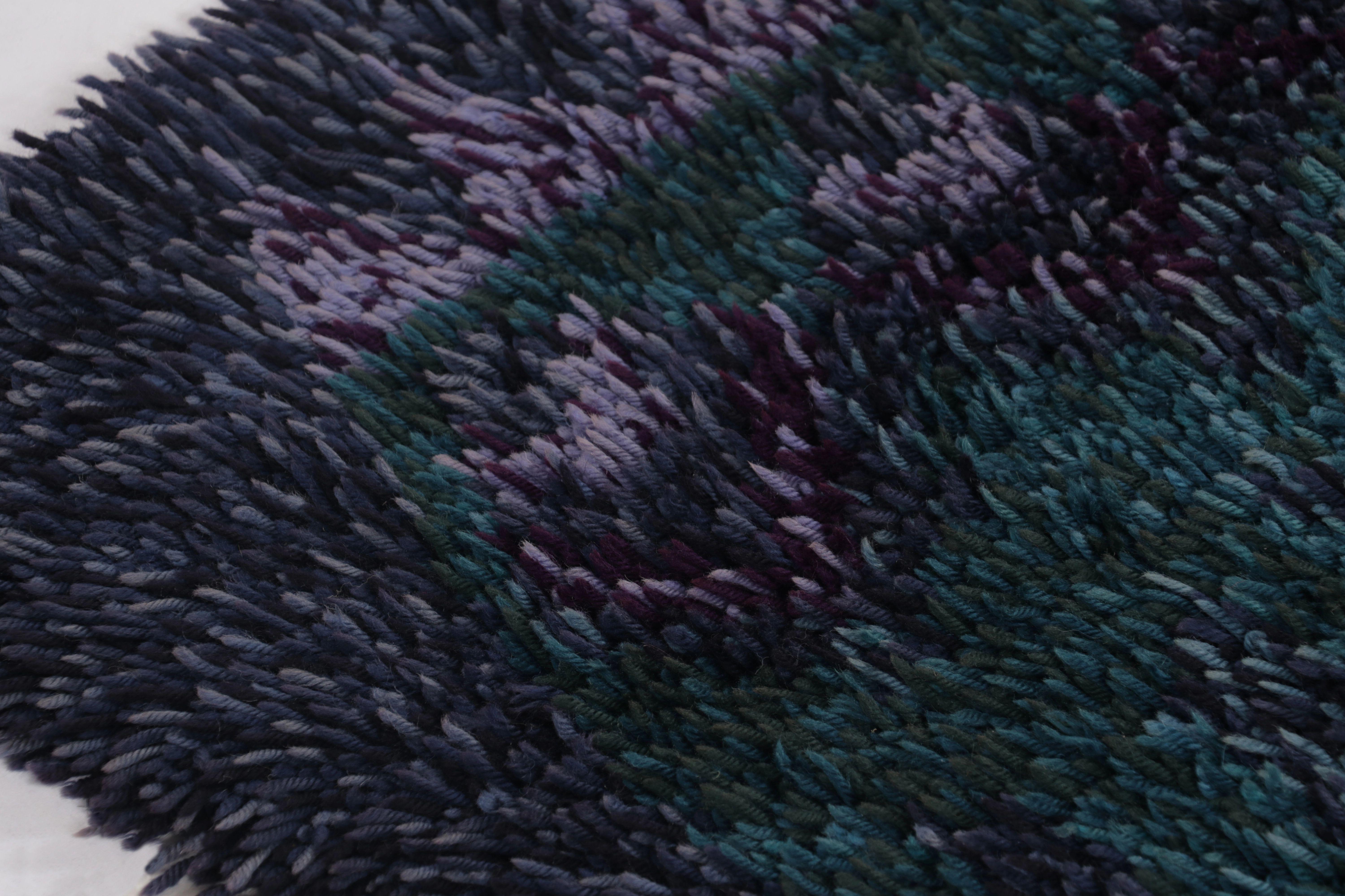 Schwedischer Vintage-Teppich Rya, blau mit skandinavischen geometrischen Mustern - Rug & Kilim (Wolle) im Angebot