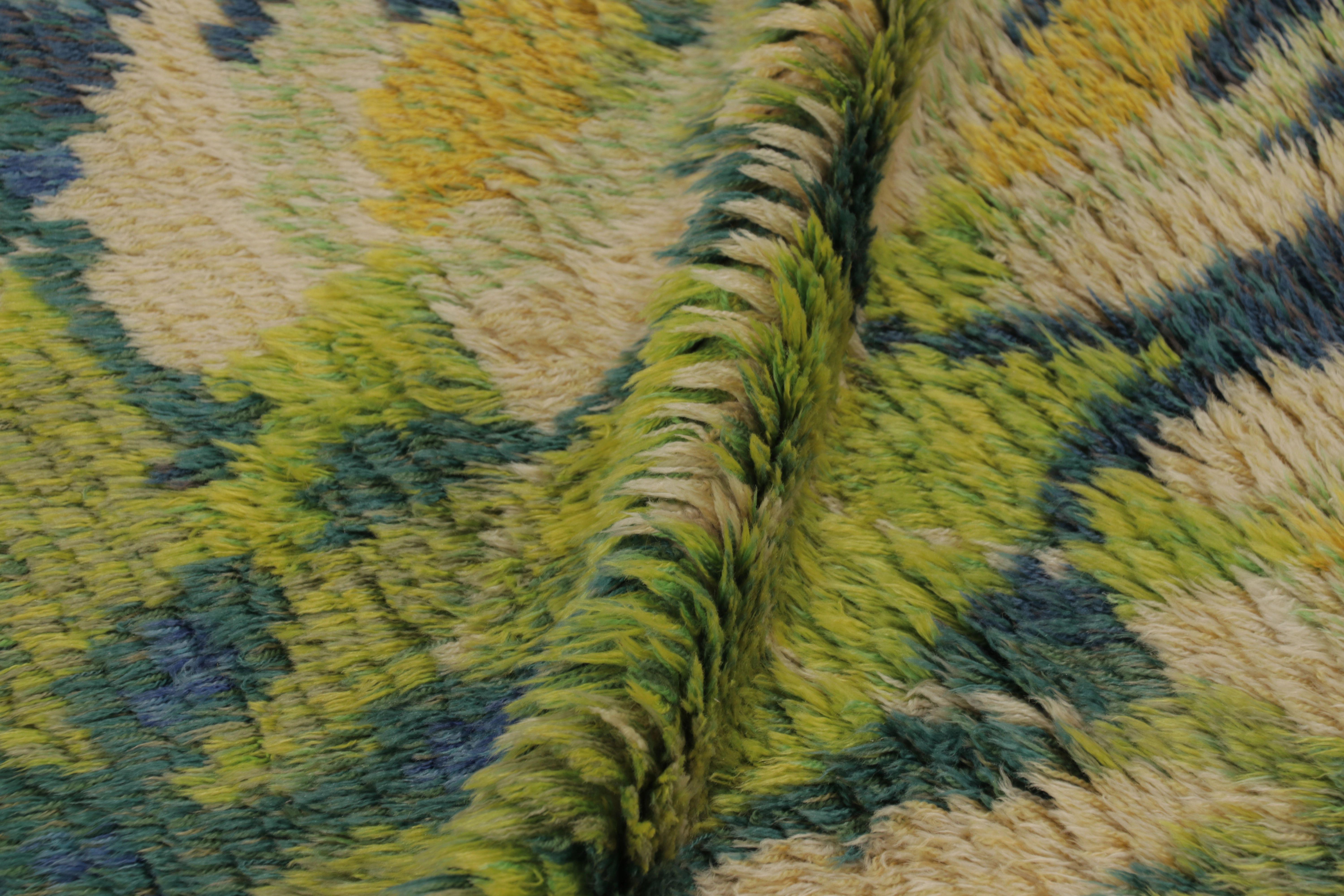 Schwedischer Vintage-Teppich Rya, blau mit skandinavischen geometrischen Mustern - Rug & Kilim im Angebot 1