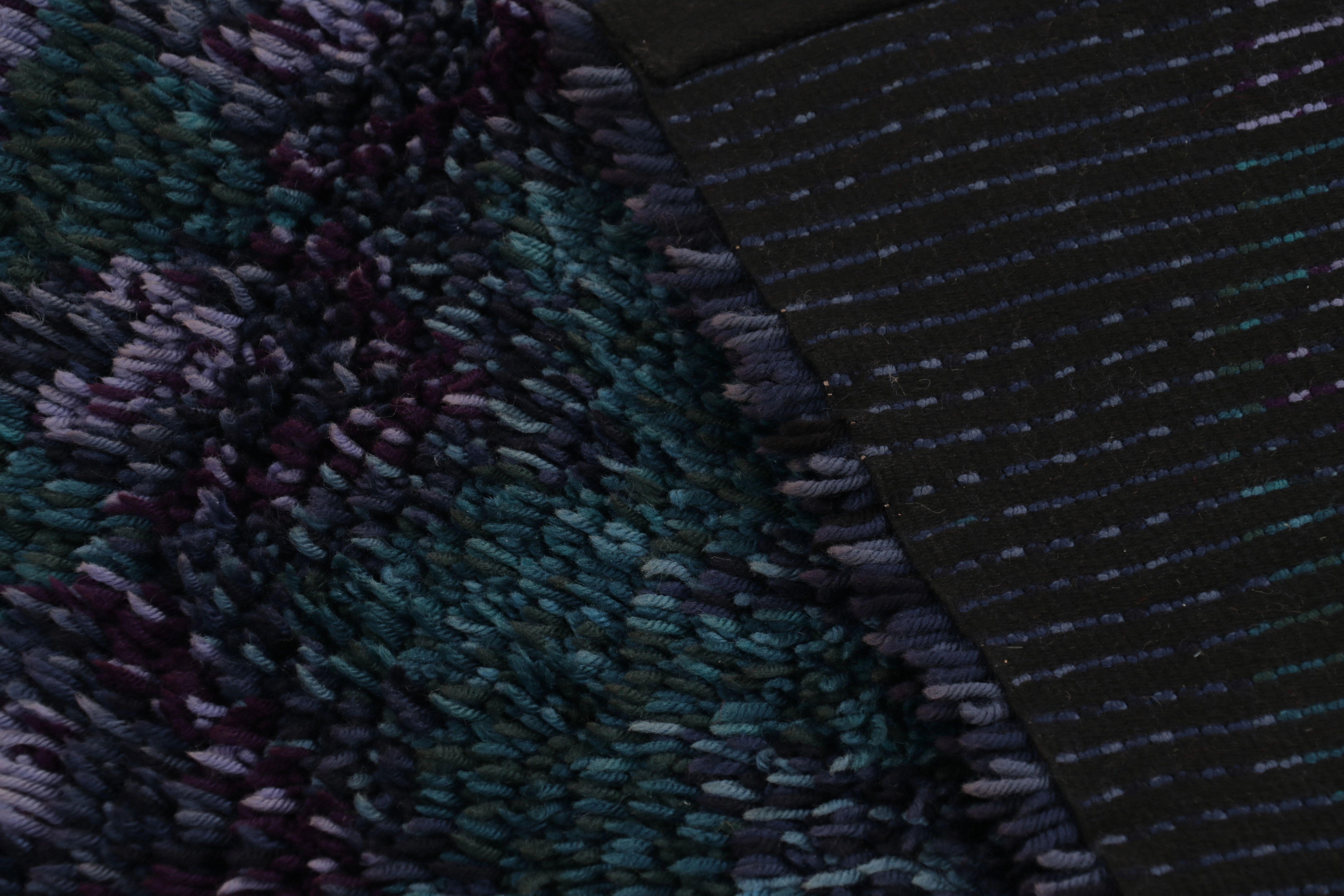 Schwedischer Vintage-Teppich Rya, blau mit skandinavischen geometrischen Mustern - Rug & Kilim im Angebot 1