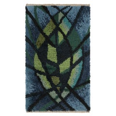 Tappeto vintage svedese Rya, blu con motivi geometrici scandinavi - Rug & Kilim