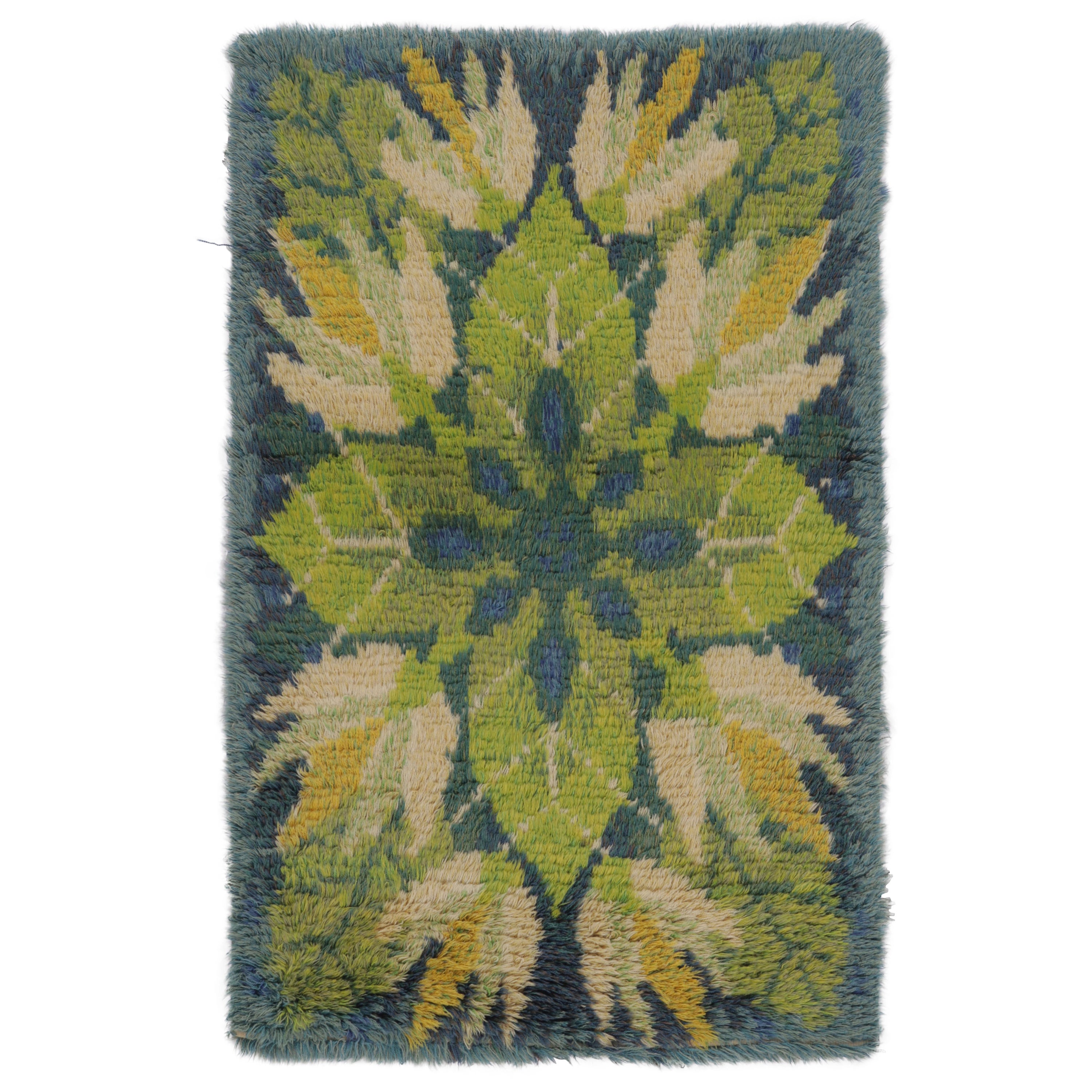 Schwedischer Vintage-Teppich Rya, blau mit skandinavischen geometrischen Mustern - Rug
Kilim