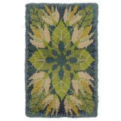 Vintage Swedish Rya Rug, Blue with Scandinavian Geometric Patterns - Rug & Kilim