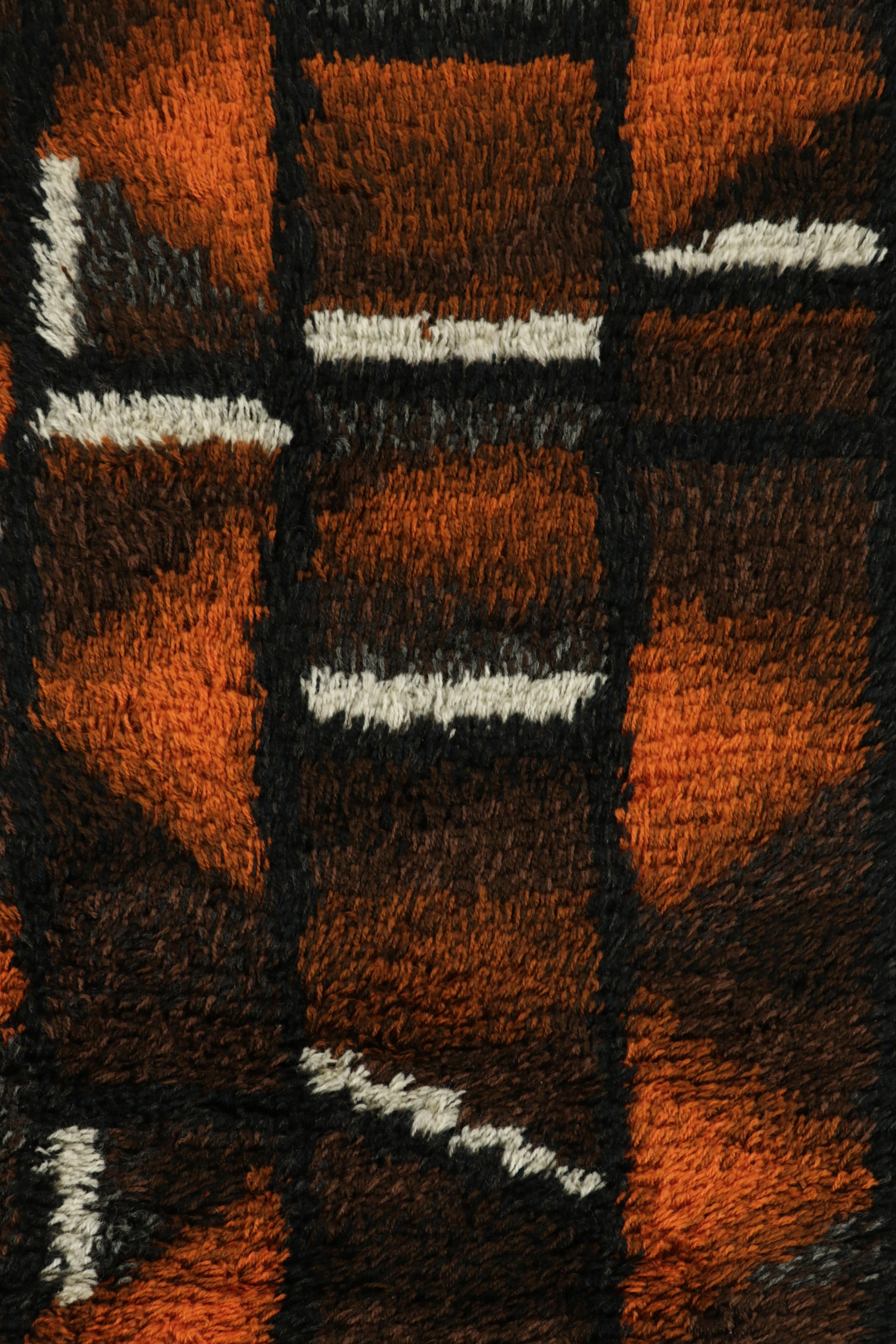 Hand-Knotted Vintage Swedish Rya Rug, Bold Black and Orange Scandinavian Design - Rug & Kilim For Sale
